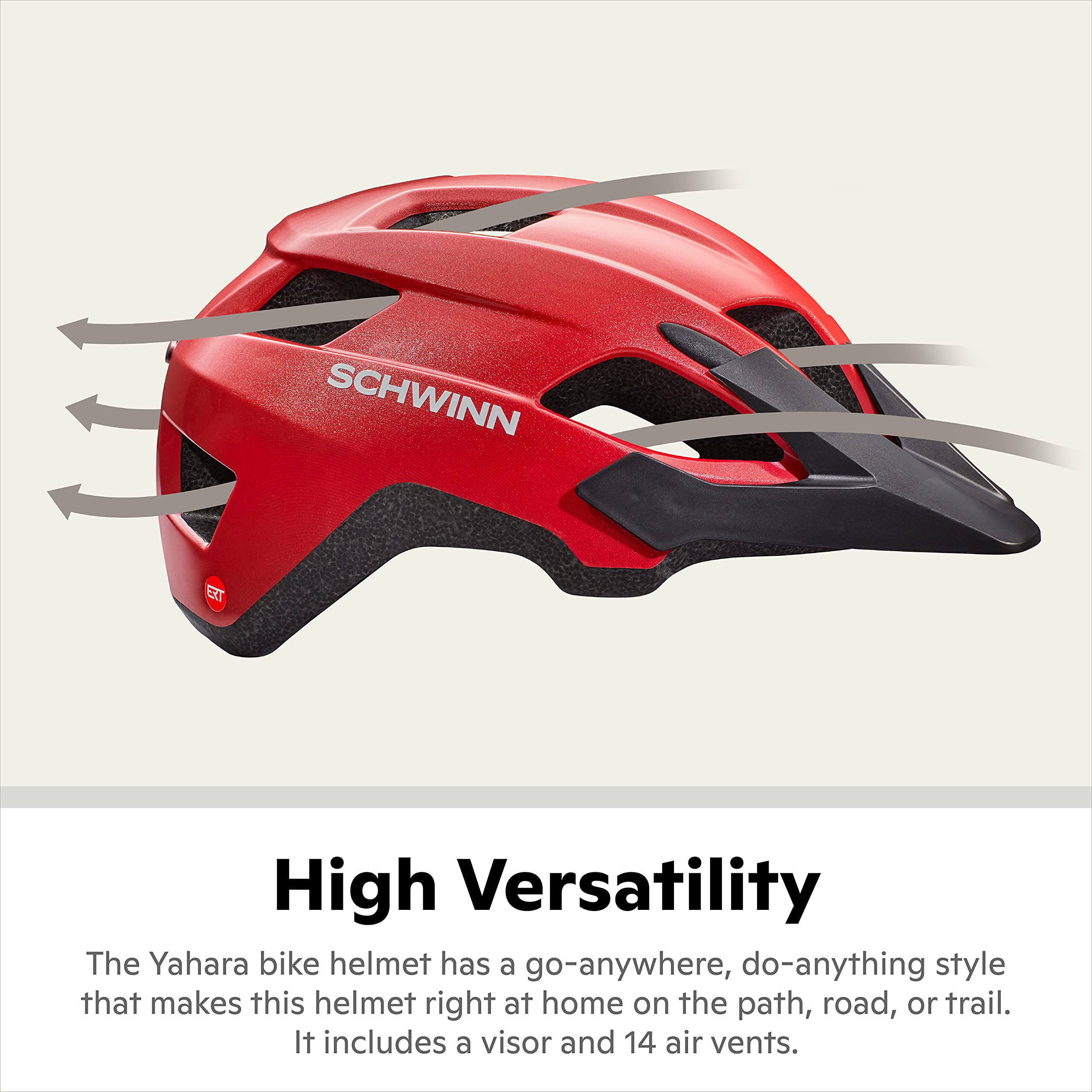 Schwinn Yahara ERT Casque de vélo pour enfant/adulte, tour de tête 54-58 cm, M, rouge