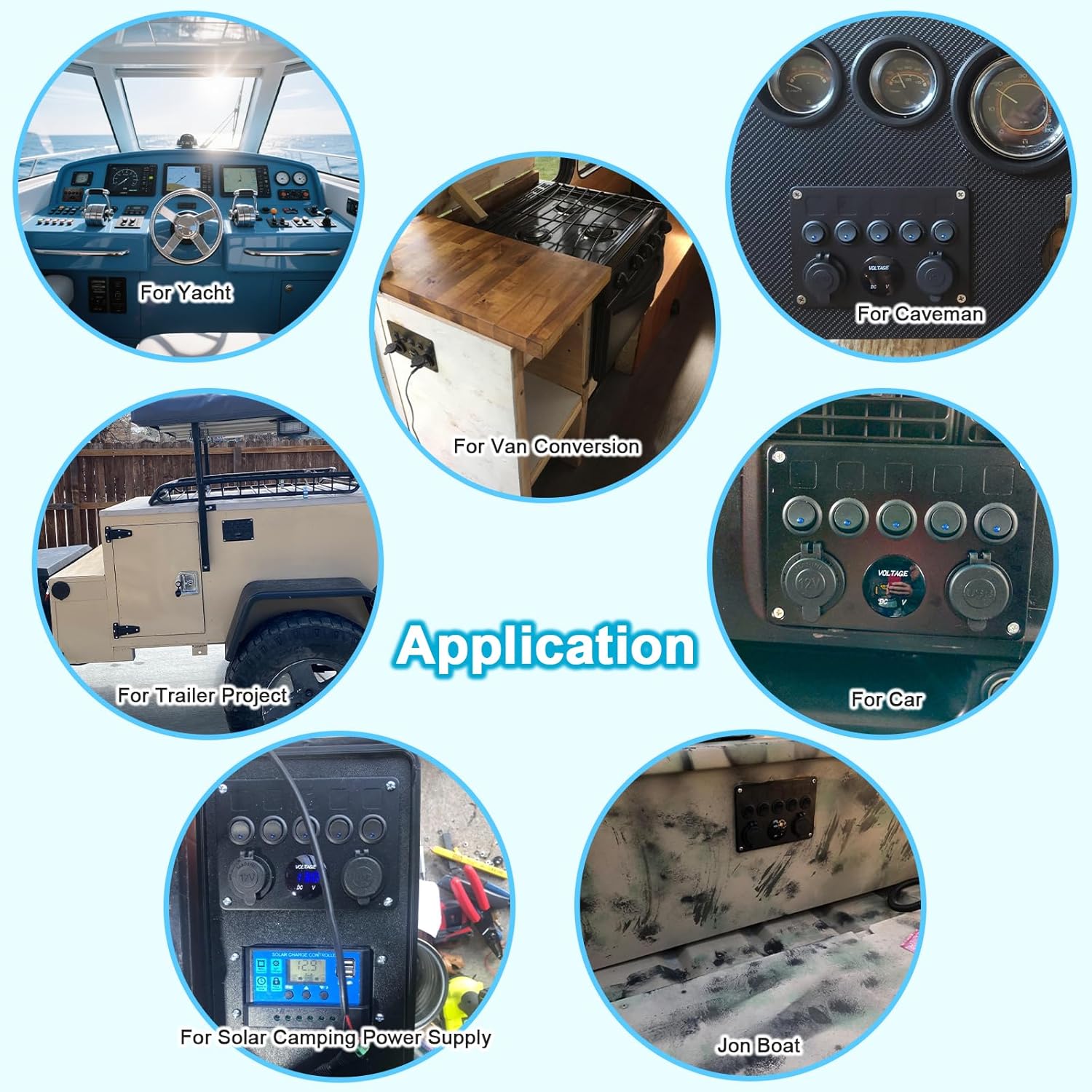60 Amp Circuit Breaker with Manual Reset, Upgraded 5 Gang Rocker Switch Panel - Type-C/QC 3.0 USB, 90 Feet High Temperature Tape Wiring Loom Harness Tape