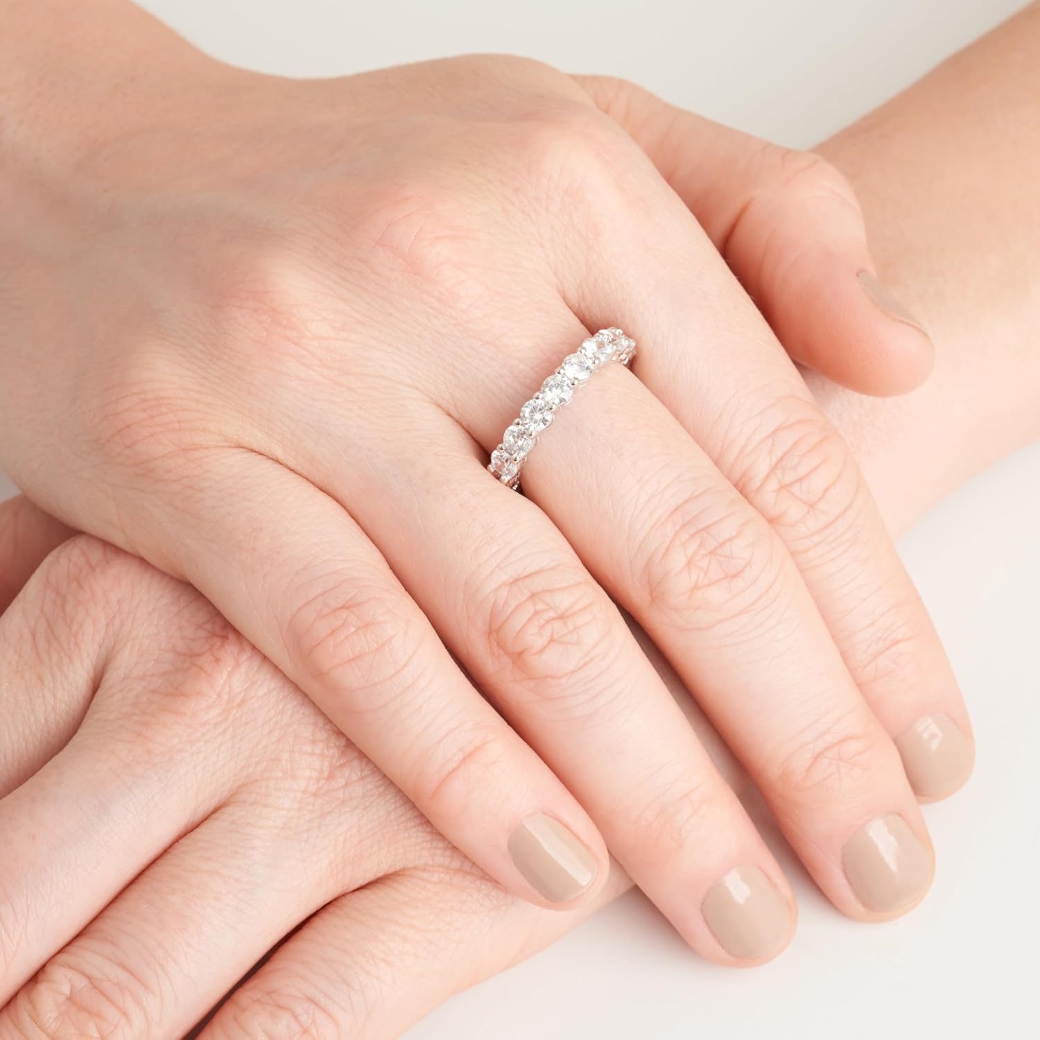 Amazon Essentials Eternity Band Cubic Zirconia Demi Fine Stacking Ring in Sterling Silver