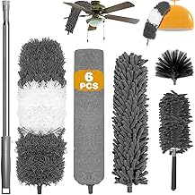 Dusters for Cleaning Extendable, 6PCS Feather Duster with 30-100 inch Telescopic Extension Pole, Detachable Bendable Washable and Reusable Dusters for Cleaning Cobweb High Ceiling Blinds Lights Cars