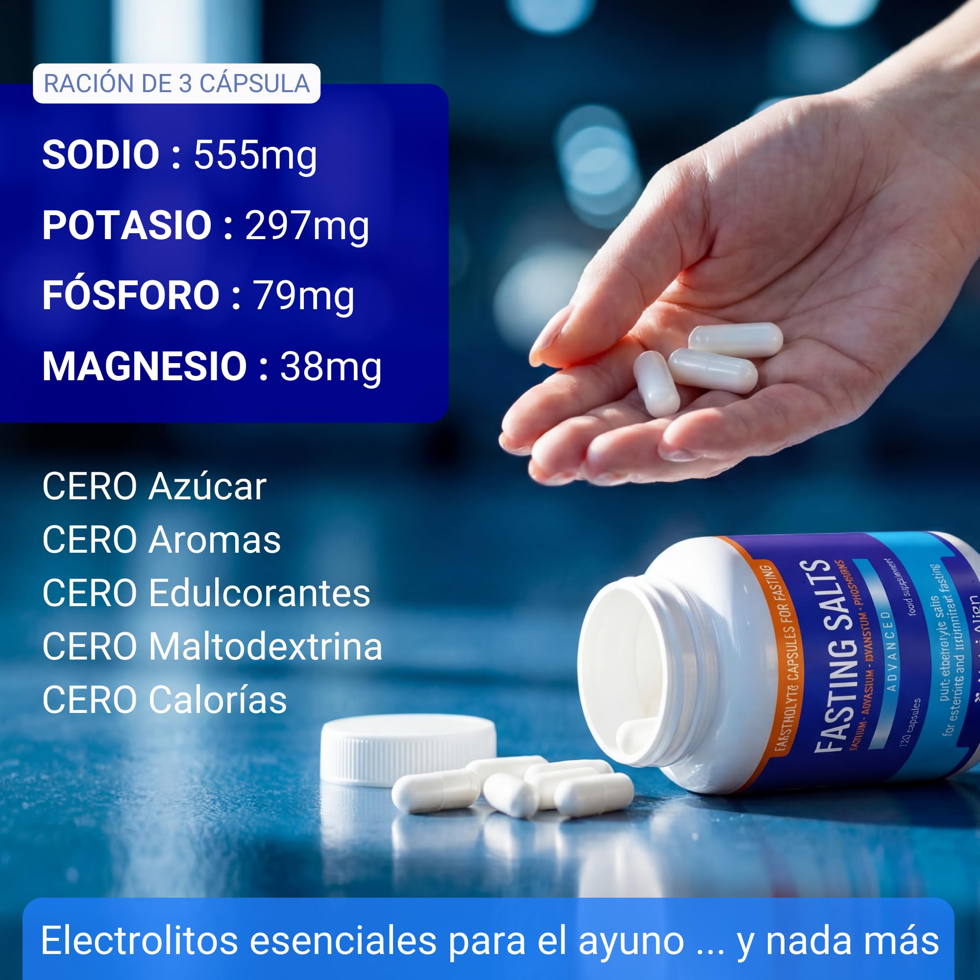 Nutri-Align Electrolitos de Sales de Ayuno Avanzado 120 Cápsulas | Electrolitos de Fósforo, Sodio, Potasio y Magnesio | Electrolitos y Minerales para Deporte | Sin Azúcar ni Relleno | Hecho en el RU