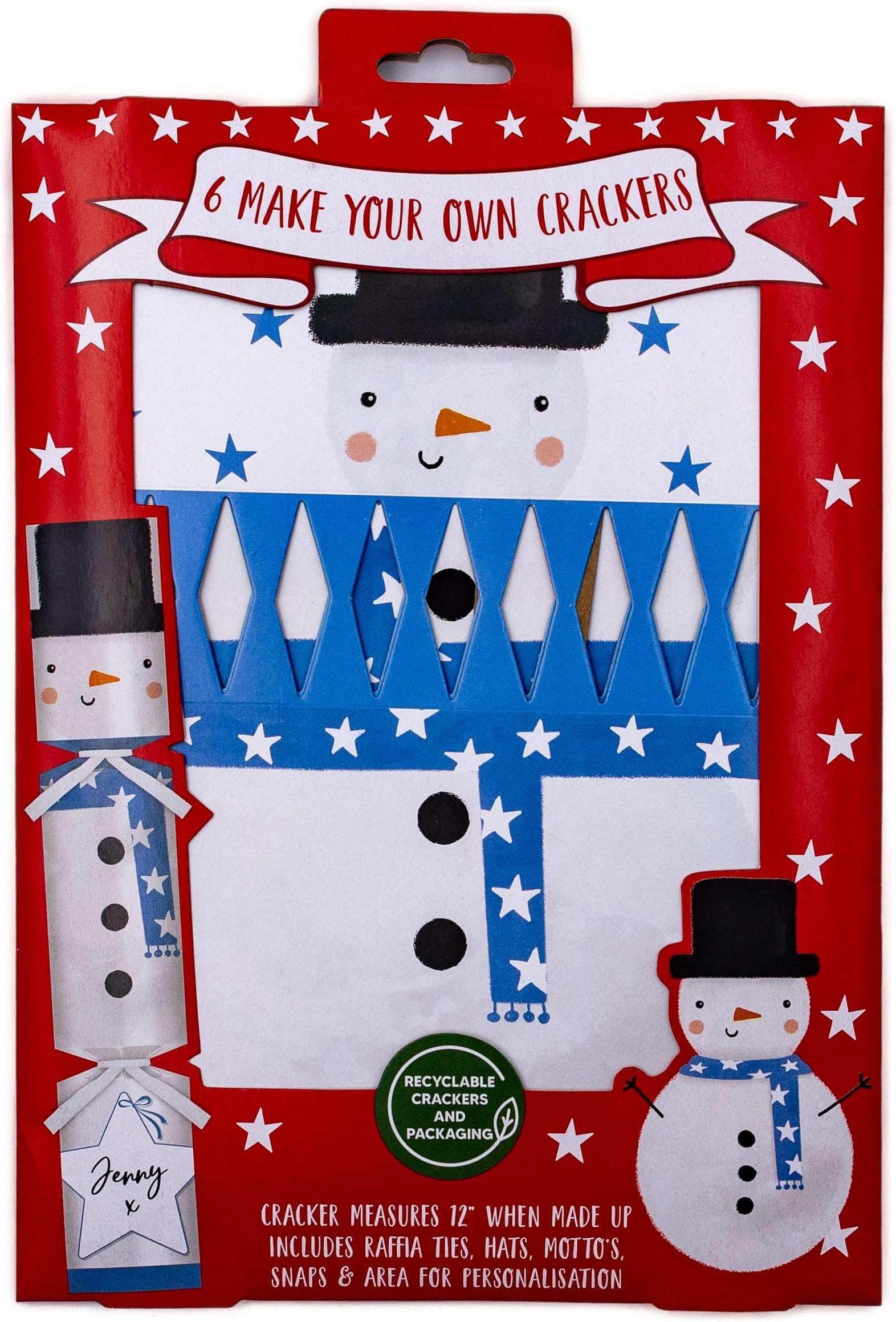 RSW Make Your Own Christmas Crackers with Ties, Mottos, Hats - 6 x 12 Crackers - Snowman Christmas Design - Perfect for Children - DIY Christmas Cracker Set - Festive Seasonal Party