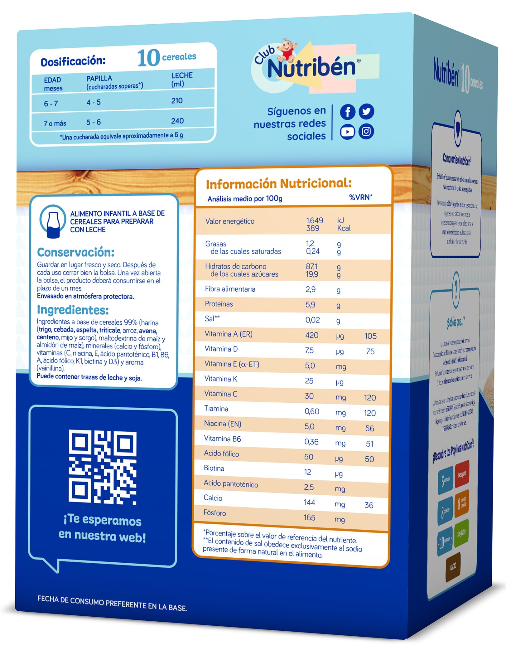 Nutriben Papillas Variadas (8 Cereales, 8 Cereales Galleta María, 8 Cereales Miel Galleta María + 10 Cereales), 3600g, Alimento para Bebés a partir de 6 meses. Sin aceite de palma, Pack de 6 x 600g