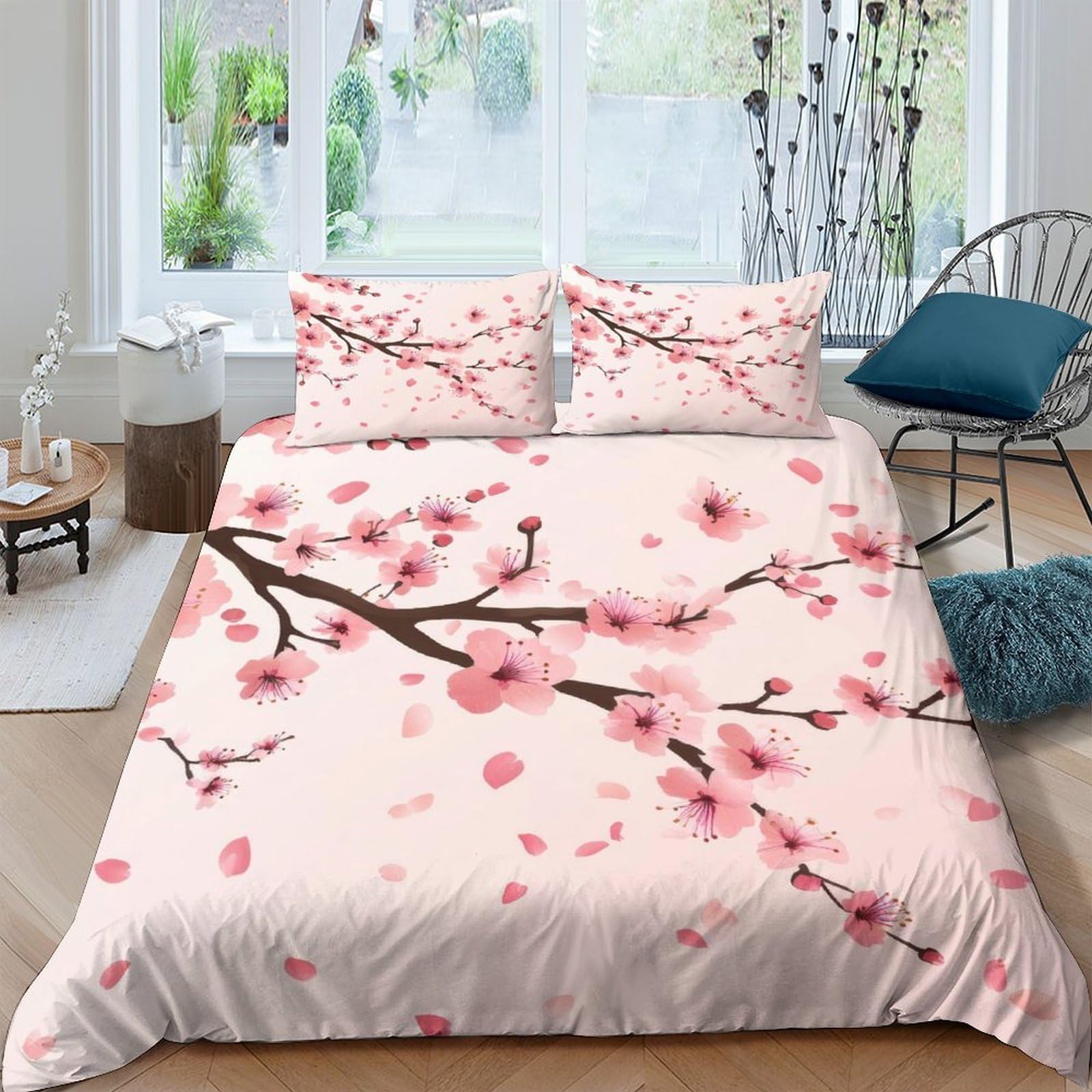 Ctjqhvkz Style-7 3D Printed Cherry Blossom Fitted Sheet Microfiber Soft Pink Sakura Bed Cover For Bedroom Guest Room Easy Care Single（135X200cm）