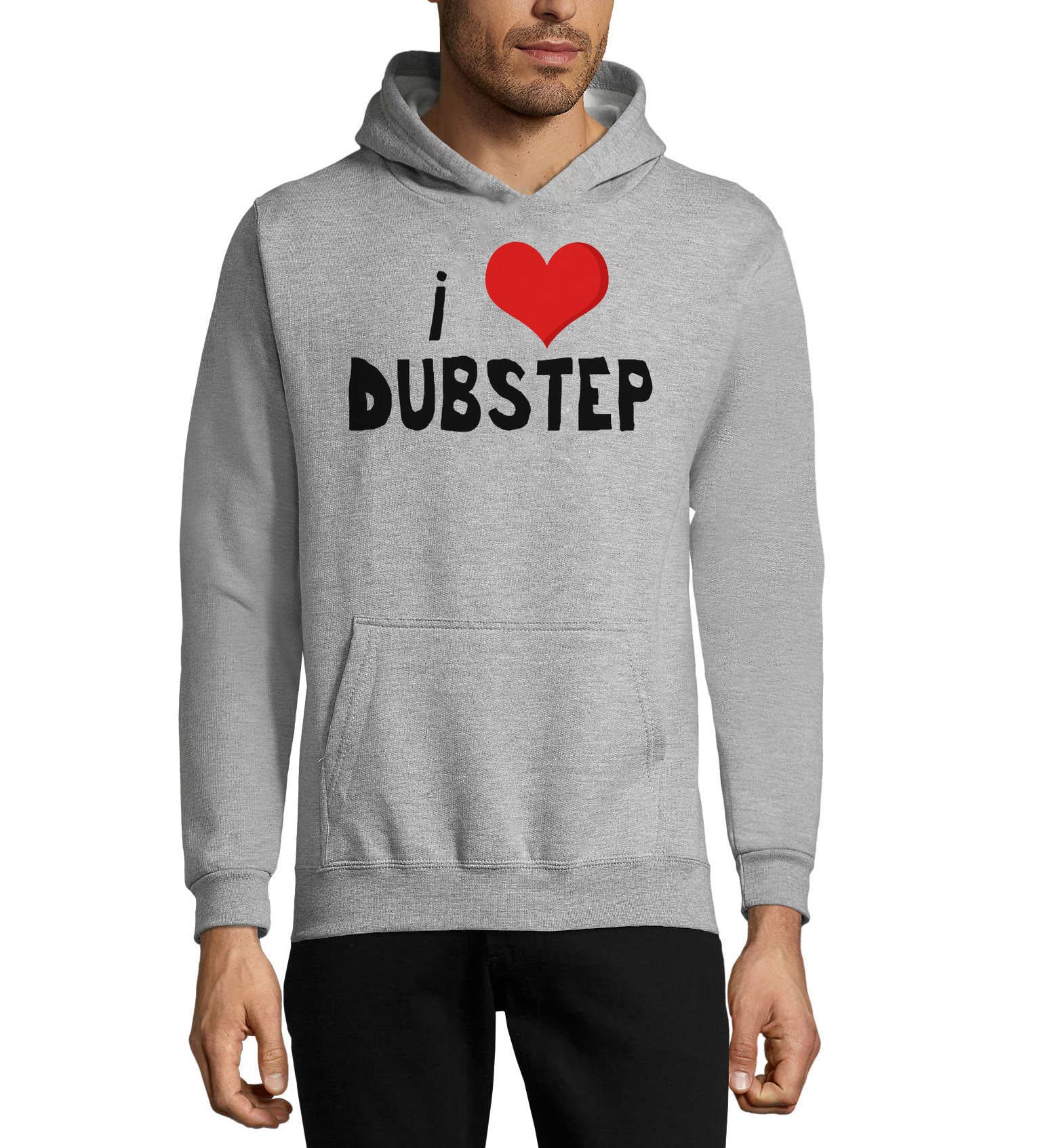 I Love Dubstep bluza z kapturem z mieszanki bawełny unisex szara