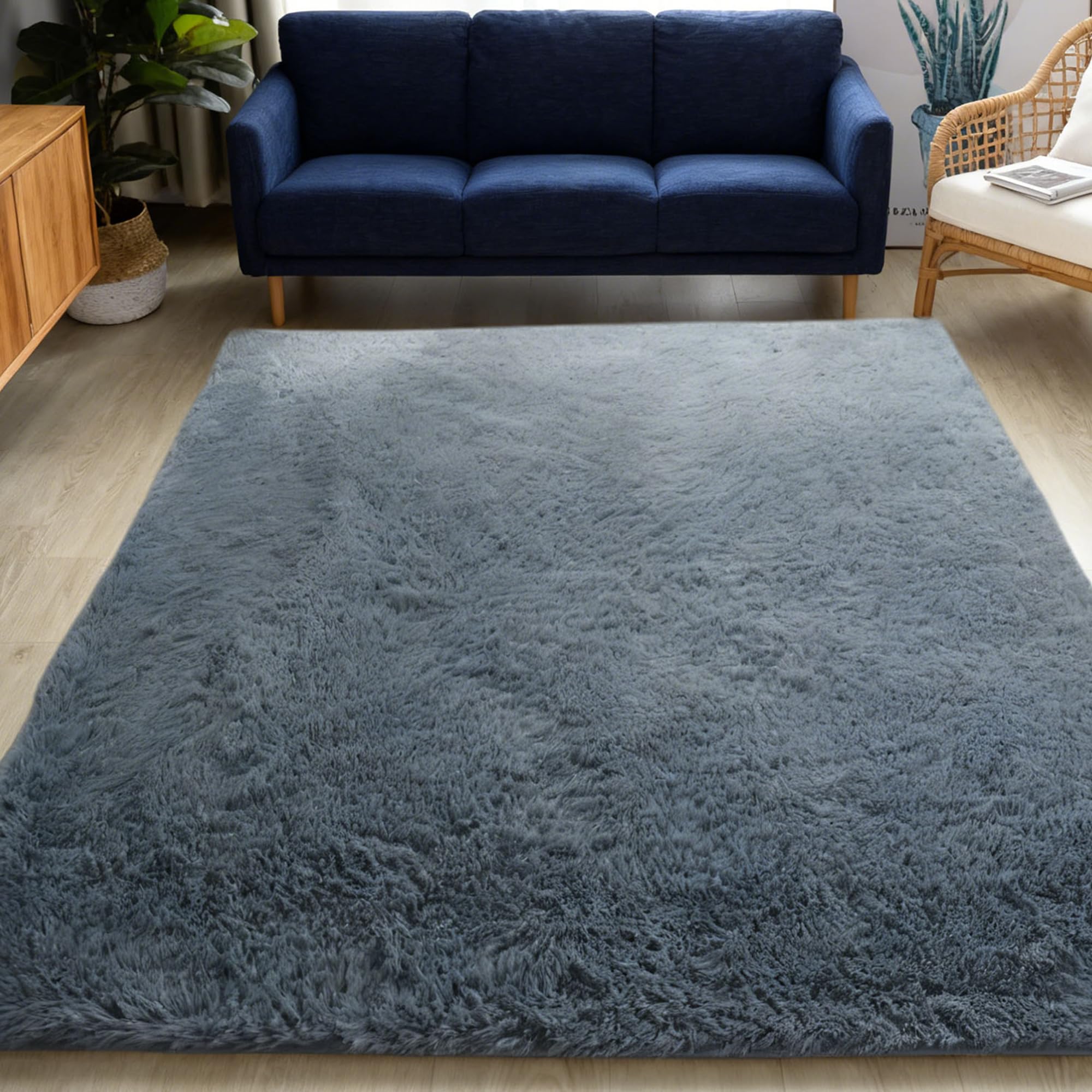 Area Rugs Tapis Moelleux 210 x 210 cm Dessous Antidérapant Aspect Fourrure Doux et Conforta Tapis Moderne pour Lit Chambre Adulte Gris Ado Fille Ado, Gris Foncé