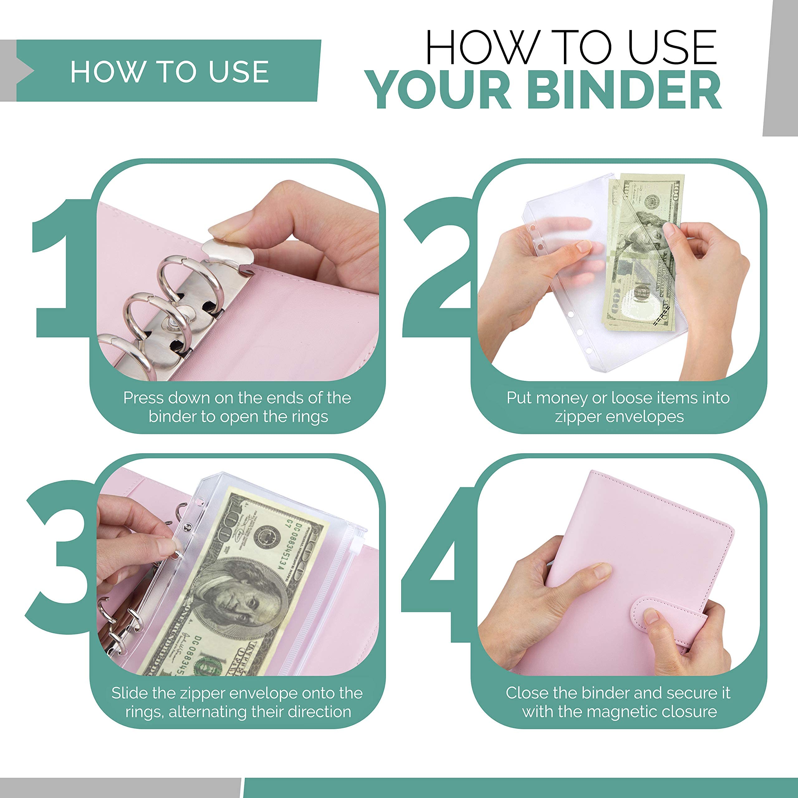 Buy A6 Budget Binder + 12 Cash Envelopes for Budgeting, Budget Binder With Zipper Envelopes
