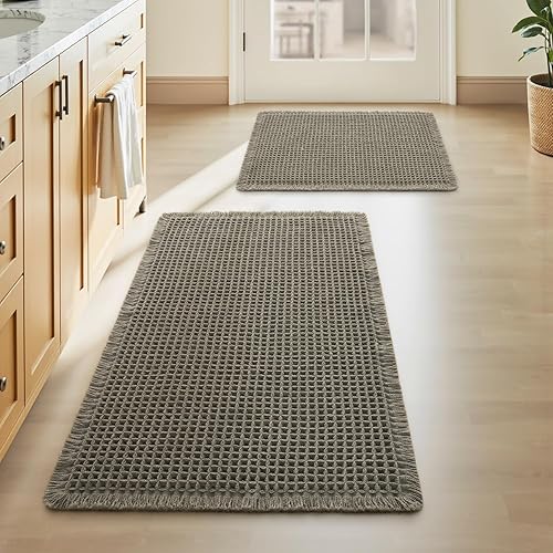 Miniatura 66 de Alfombra de pasillo de punto gofre mejorada súper absorbente antideslizante para suelo de baño, lavable a máquina, alfombra de pasillo de baño