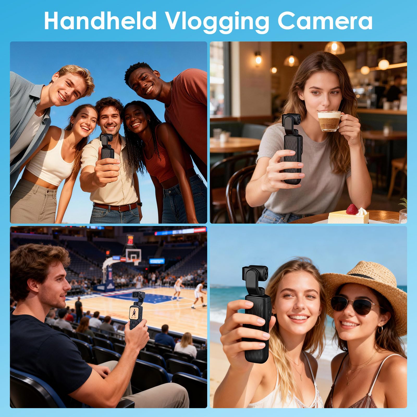 LAMA Vlog Kamera Videokamera 4K 64MP Mini Tragbare Actionkamera mit 320° Gedrehtes Objektiv 64GB Karte, 1,7'' HD-Touchscreen Action cam Körperkamera mit Autofokus & EIS für Vlogging Sport Outdoor