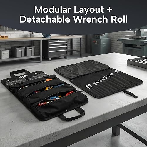 Miniatura 3 de Bolsa de herramientas enrollable, bolsa compacta para herramientas con 2 bolsas transparentes desmontables, organizador de llaves desmontable, bolsa