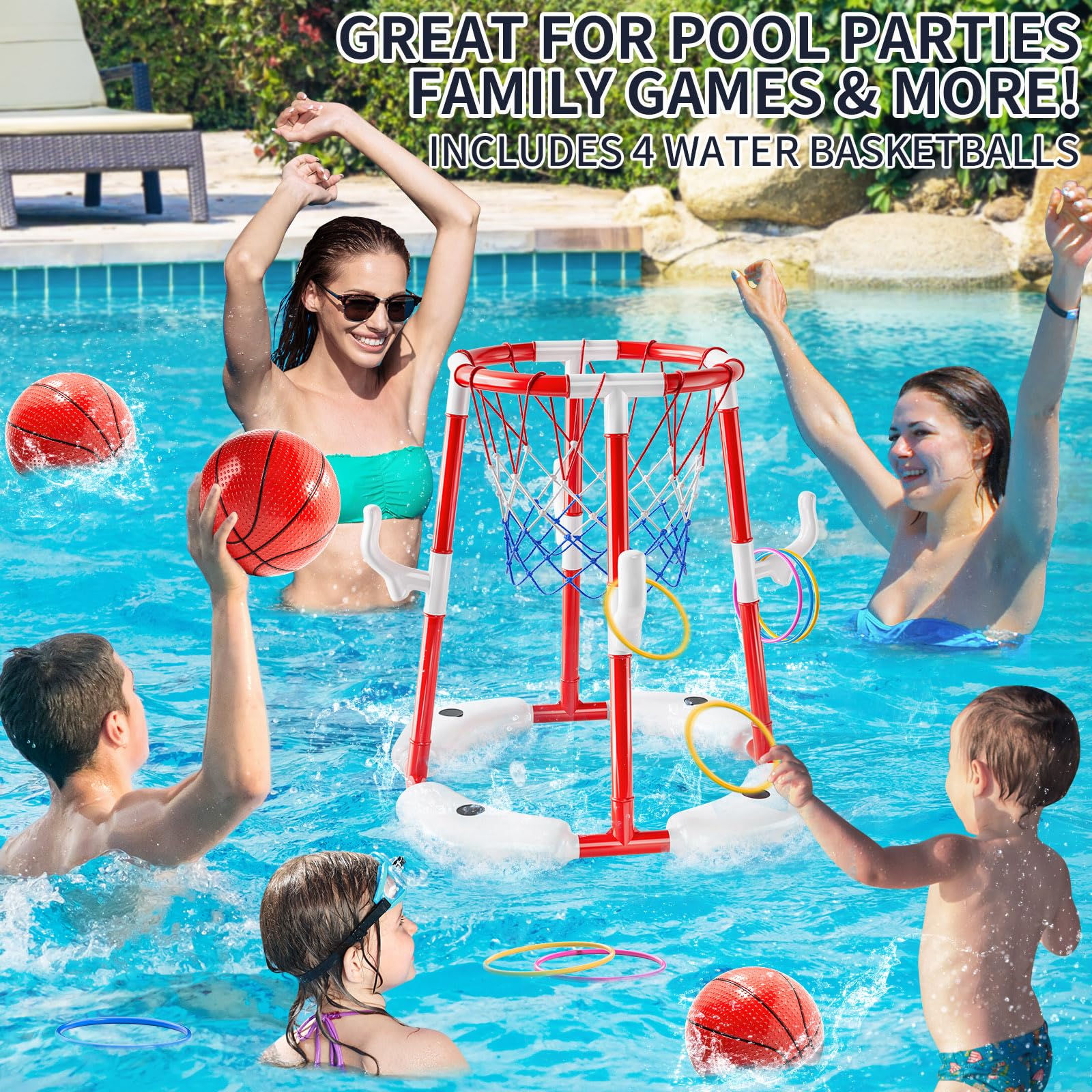 New Pool Basketball Hoop, 2-in-1 Floating Pool Toys Ring Game With