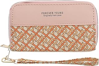 Faux Leather Large Wallet Modern Print Design Contains Two Zipper Pocket With Divided Interior Business Card Pockets And Includes Hand Strap For Women - Multi Color