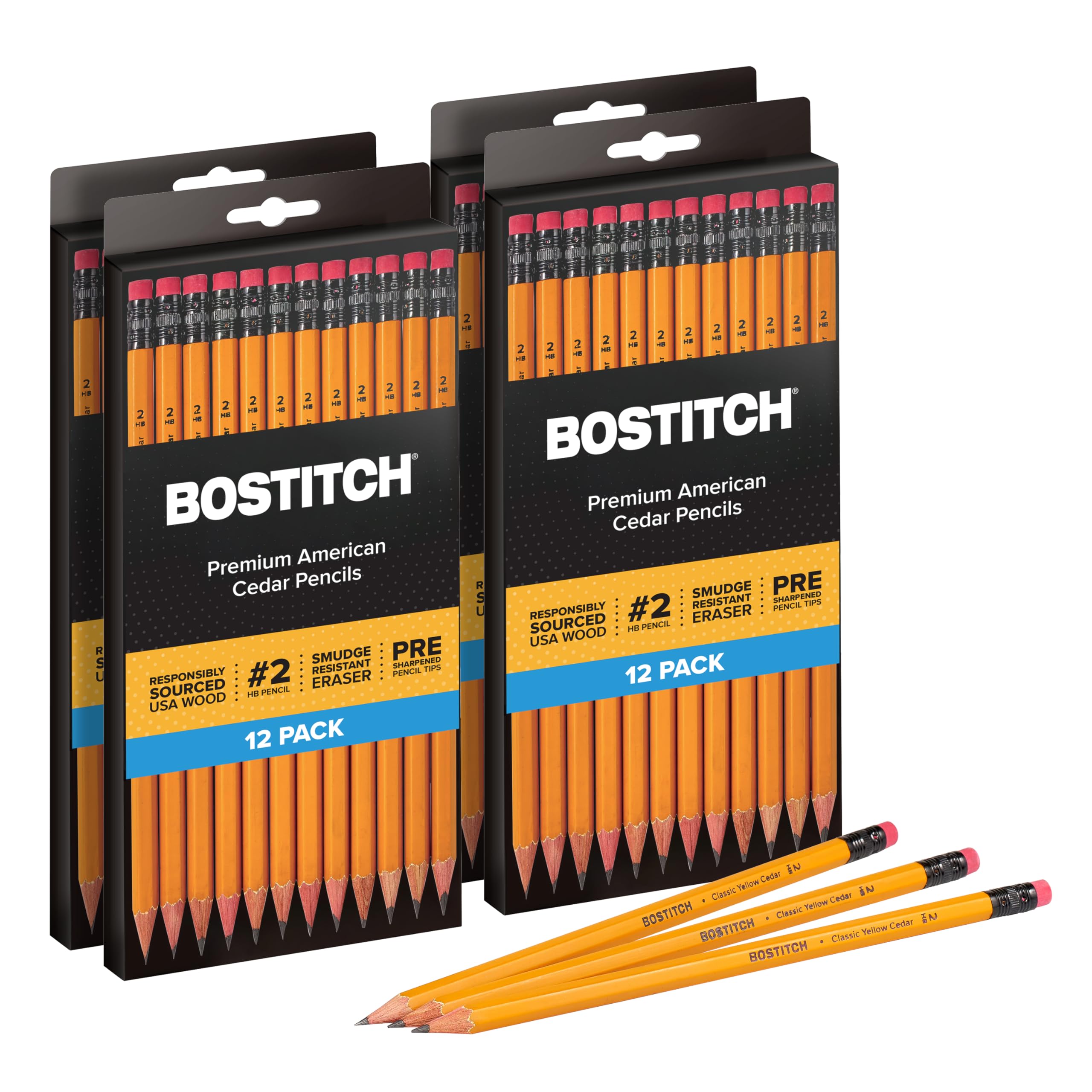 Bostitch Premium #2 Pencils, American Cedar Wood, Pre-Sharpened, HB Graphite, 48-Pack