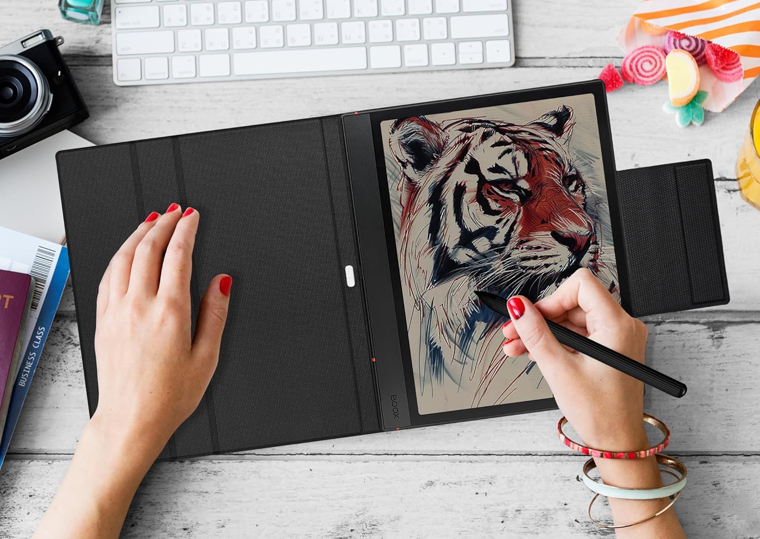 Magnetic Stand Case for Onyx Boox Note Air 4 C/Note Air 3 C (2024/2023 Released) Ultra-Thin Lightweight Leather Cover with Magnetic Pen Buckle, Auto Sleep/Wake (Cloth Bark Blue)