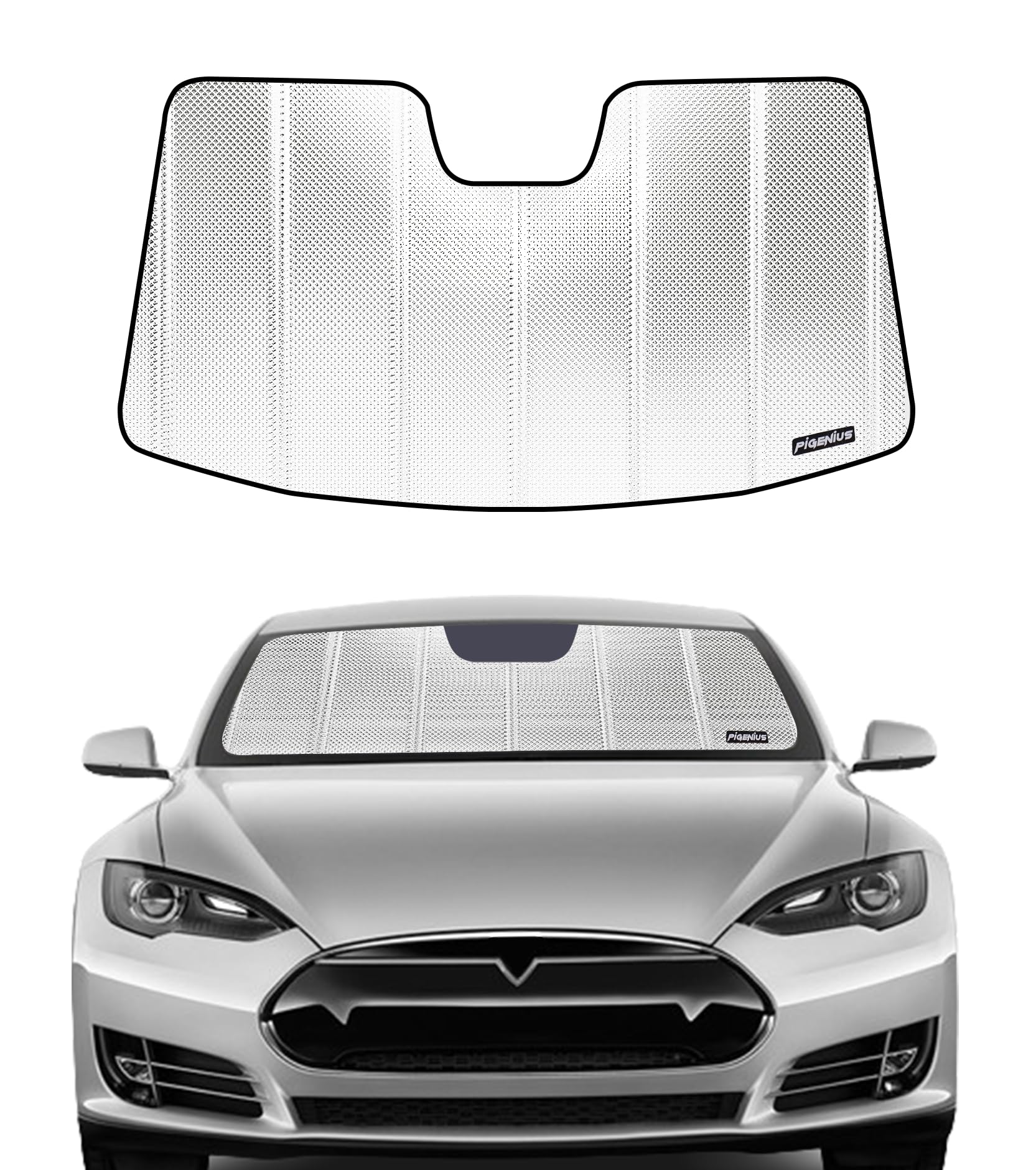 Photo 1 of Windshield Sun Shade for 2018-2024 Tesla Model 3, 2020-2024 Tesla Model Y. 2024 Upgrade Reflective Aluminum Film Front Window Sunshade for Maximum Interior Protection 2018-2024 Model 3/Y