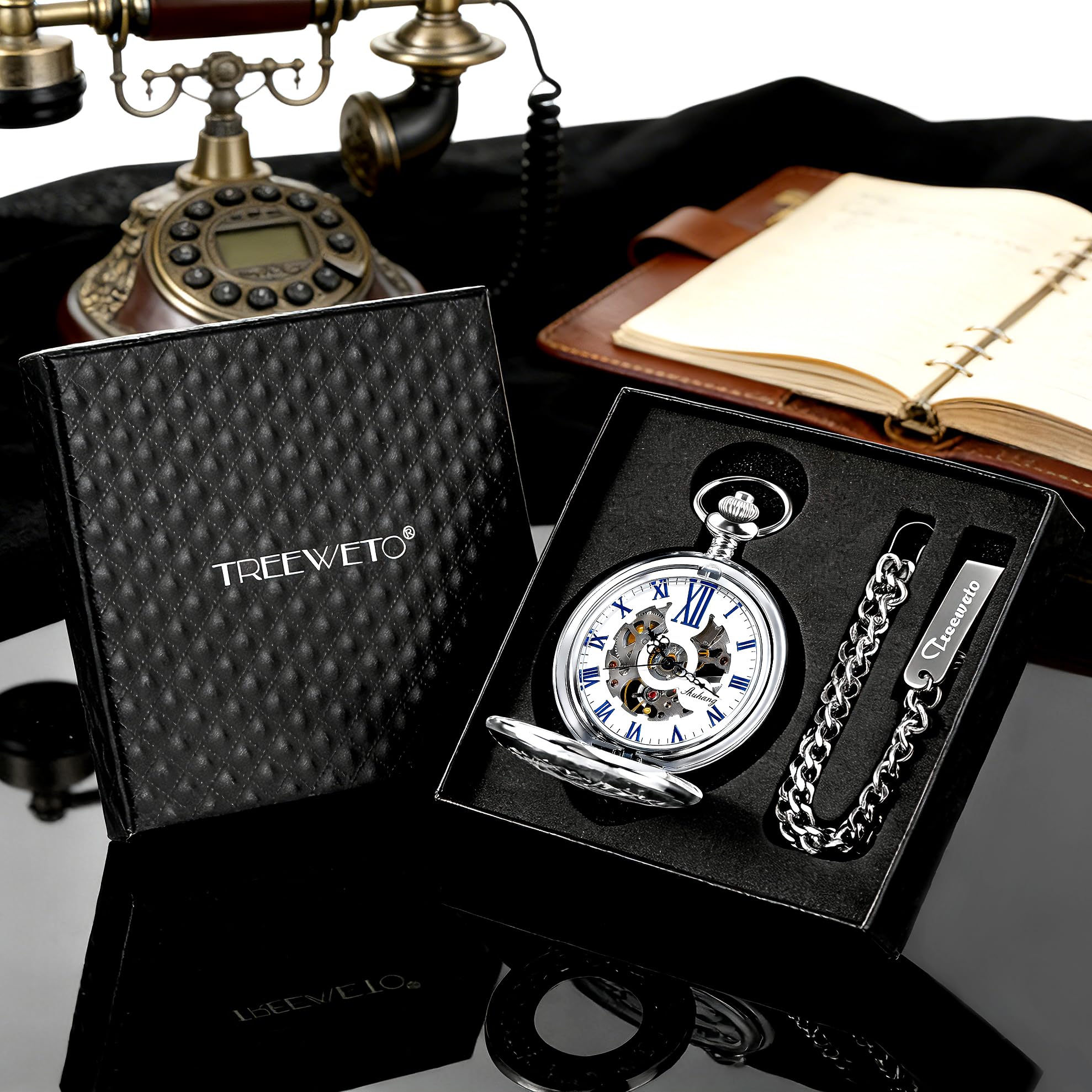 TREEWETO Montre Gousset Mecanique Montres Poche Steampunk Squelette rétro Pendentif Montre de Poche Montre Gousset Dore Montre Poche