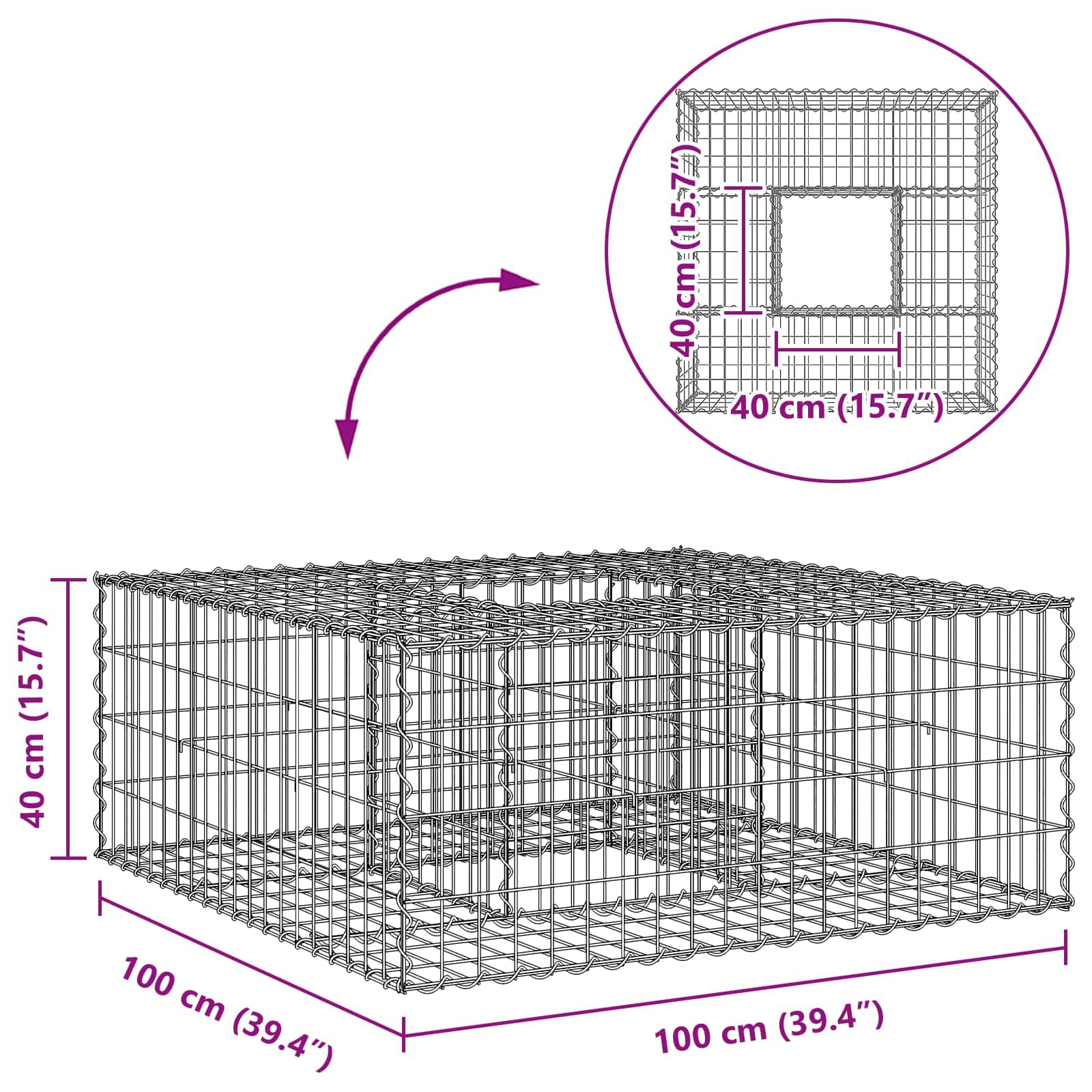 vidaXL Letto rialzato in gabbione Argento, Recinzione da giardino, pannelli rettangolari, barriera resistente, elegante fence per privacy all'aperto