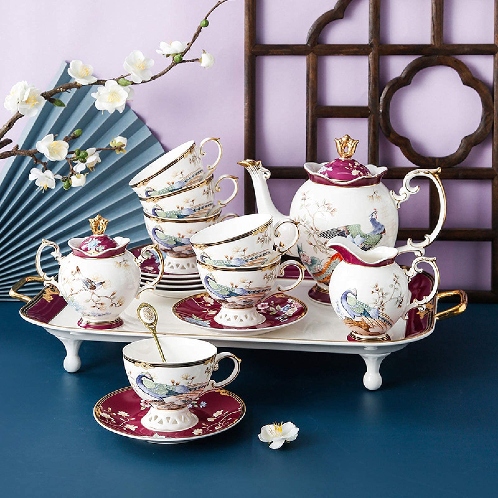 Zestawy do herbaty dla dorosłych, porcelanowy zestaw do herbaty, wysokiej jakości porcelana kostna, zestawy filiżanek do kawy na popołudniową herbatę i kawę prezent ślubny (10 szt.)