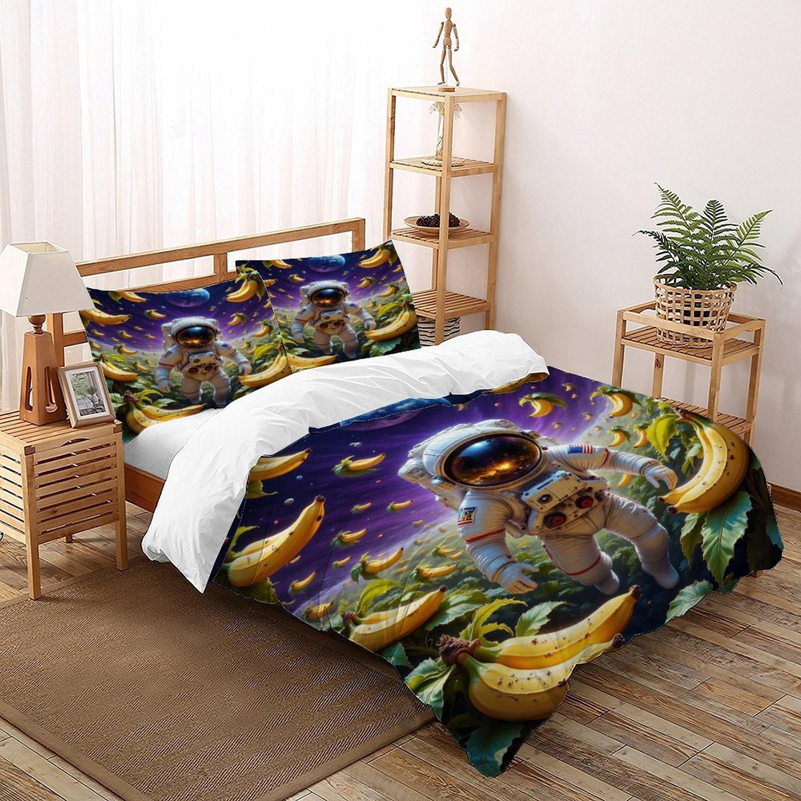 Housse de couette astronaute super king 260x220 cm avec taies d'oreiller ciel étoilé