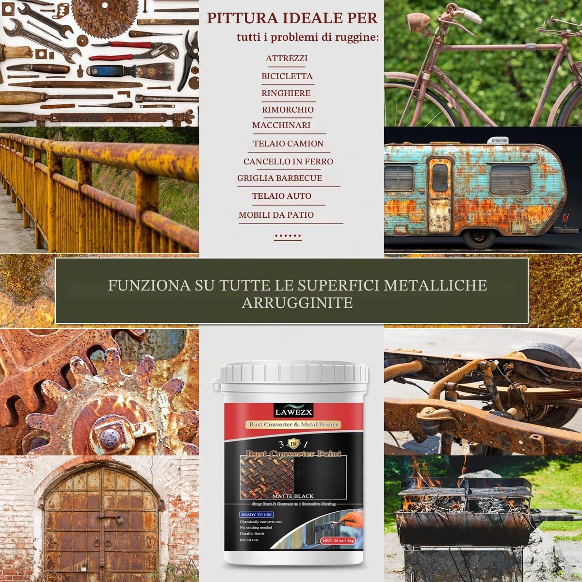 Convertitore di Ruggine con Primer 1000 ml, Vernice Antiruggine 3-in-1 Nera per Metalli - Rimuovi & Converti Ruggine e Rivestimento Antiruggine a Lunga Durata, Vernice Preventiva con Ruggine per Auto