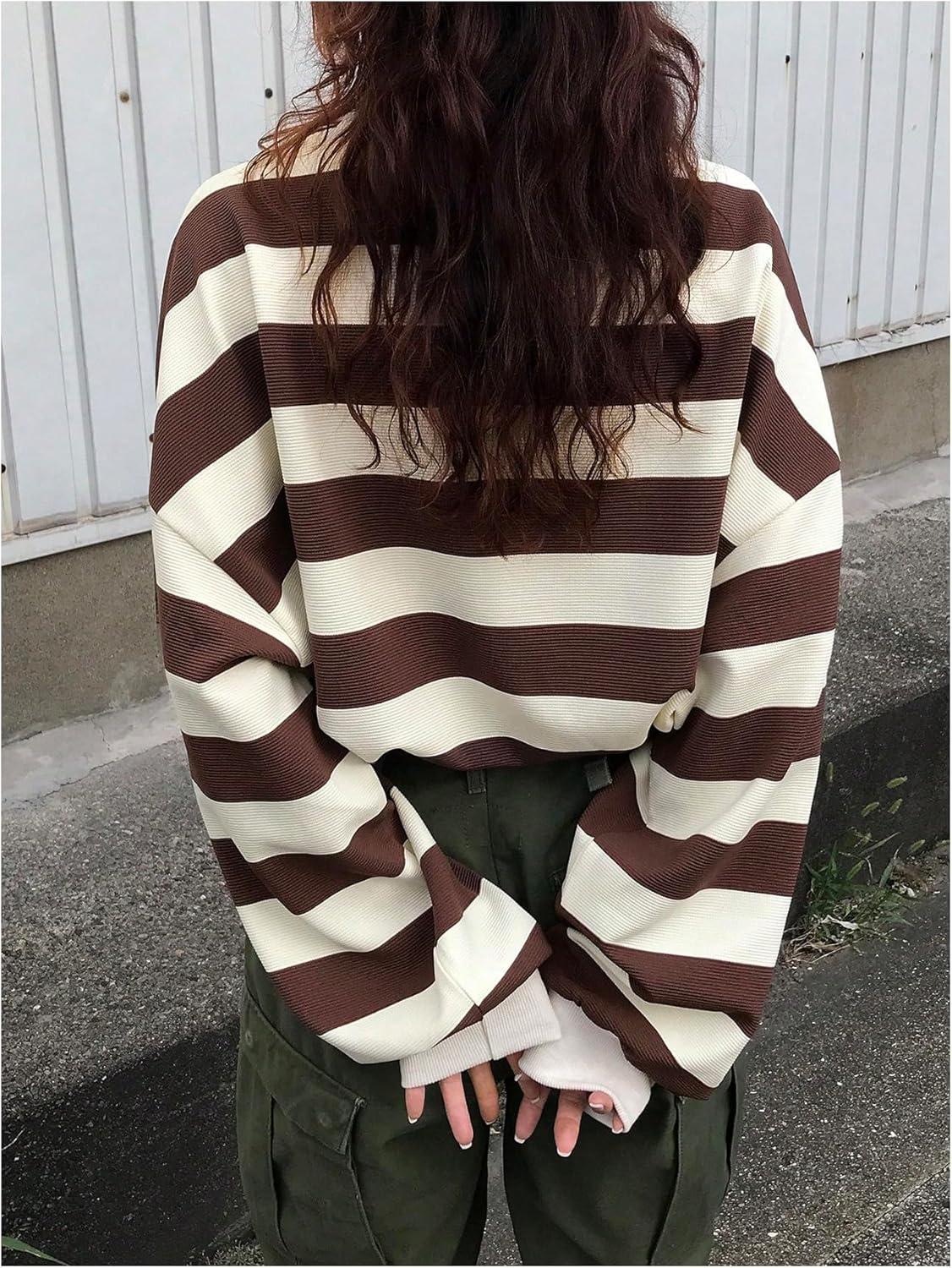 Milumia Women's Color Block Striped T Shirt Crew Neck Long Sleeve Oversized Tees Sweatshirts - Image 3
