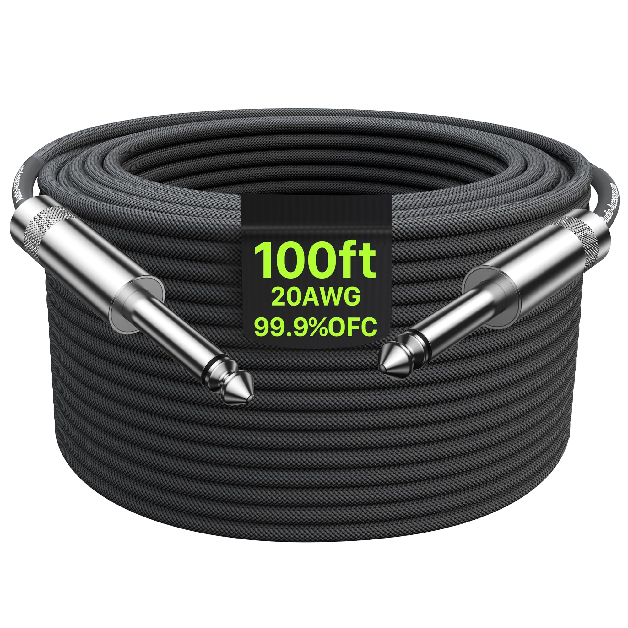Câble de guitare de 30,5 m, connecteurs Neutrik Rean professionnels, câble d'instrument tressé en Kevlar en nylon tressé 1/4, 20 AWG, OFC, cordon de guitare électrique 1/4, cordon d'ampli de basse