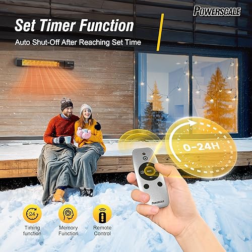 Miniatura 3 de PowerScale Calentadores eléctricos para exteriores para patio, calentador infrarrojo de 1500 W con control remoto, calentador eléctrico impermeable