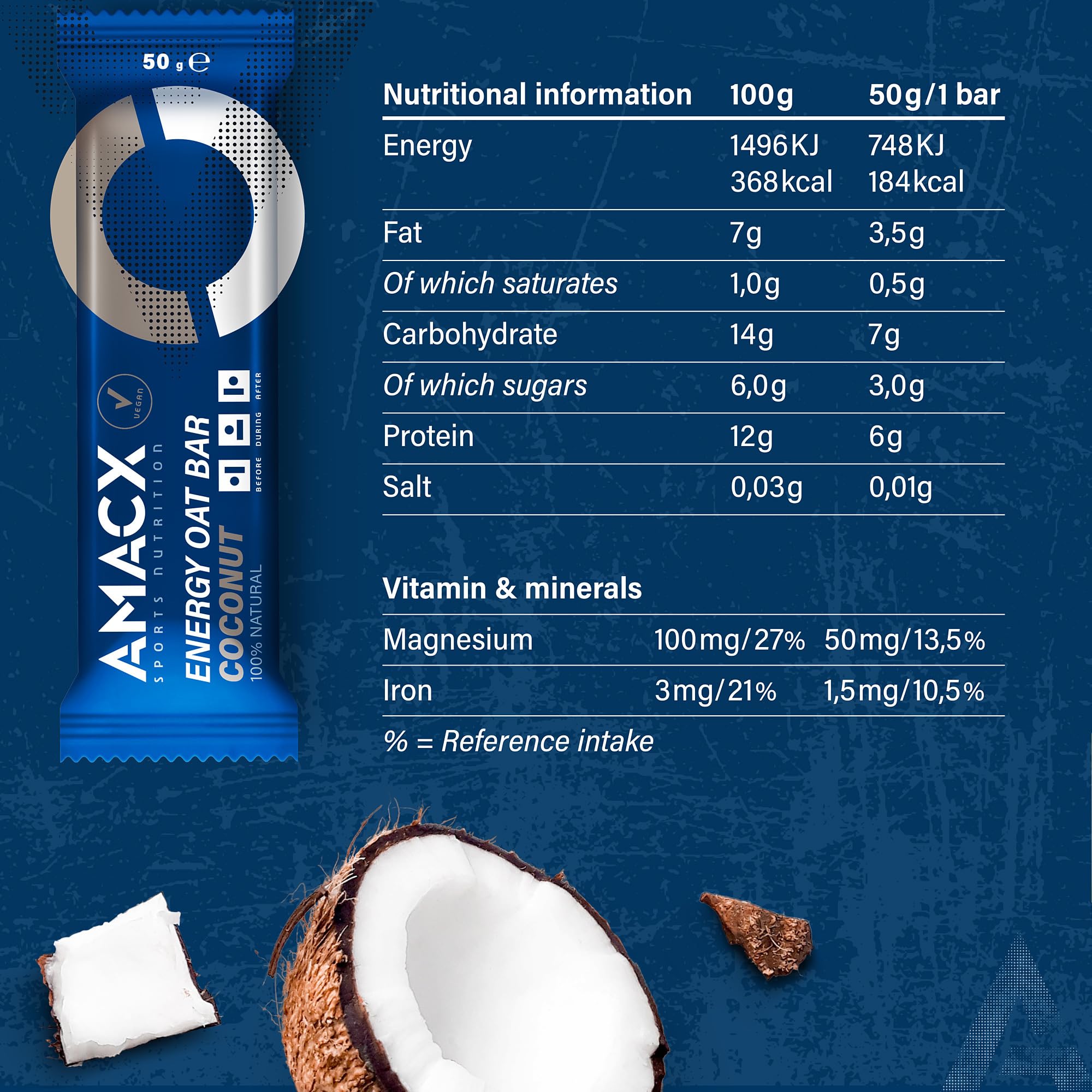 AMACX Energy Oat Bar – Energieriegel Kohlenhydrate-Mix – 12er Pack – Proteinriegel mit 50mg Magnesium – Oatsnack für Athleten – Power Bar Haferflocken Snack – Kokosnuss