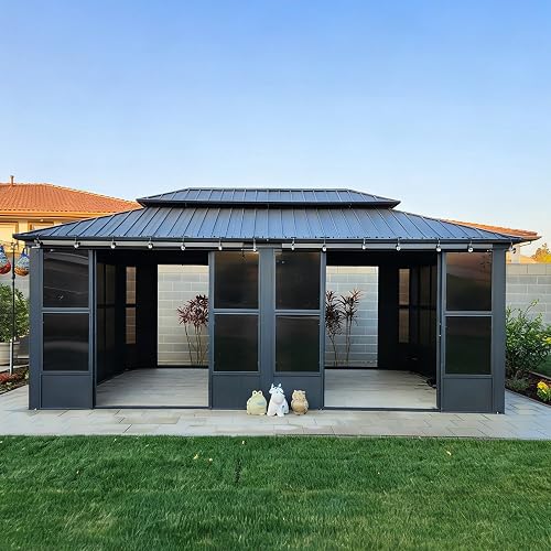 PURPLE LEAF Screened Gazebo 12' x 20' Outdoor Solarium, Grey