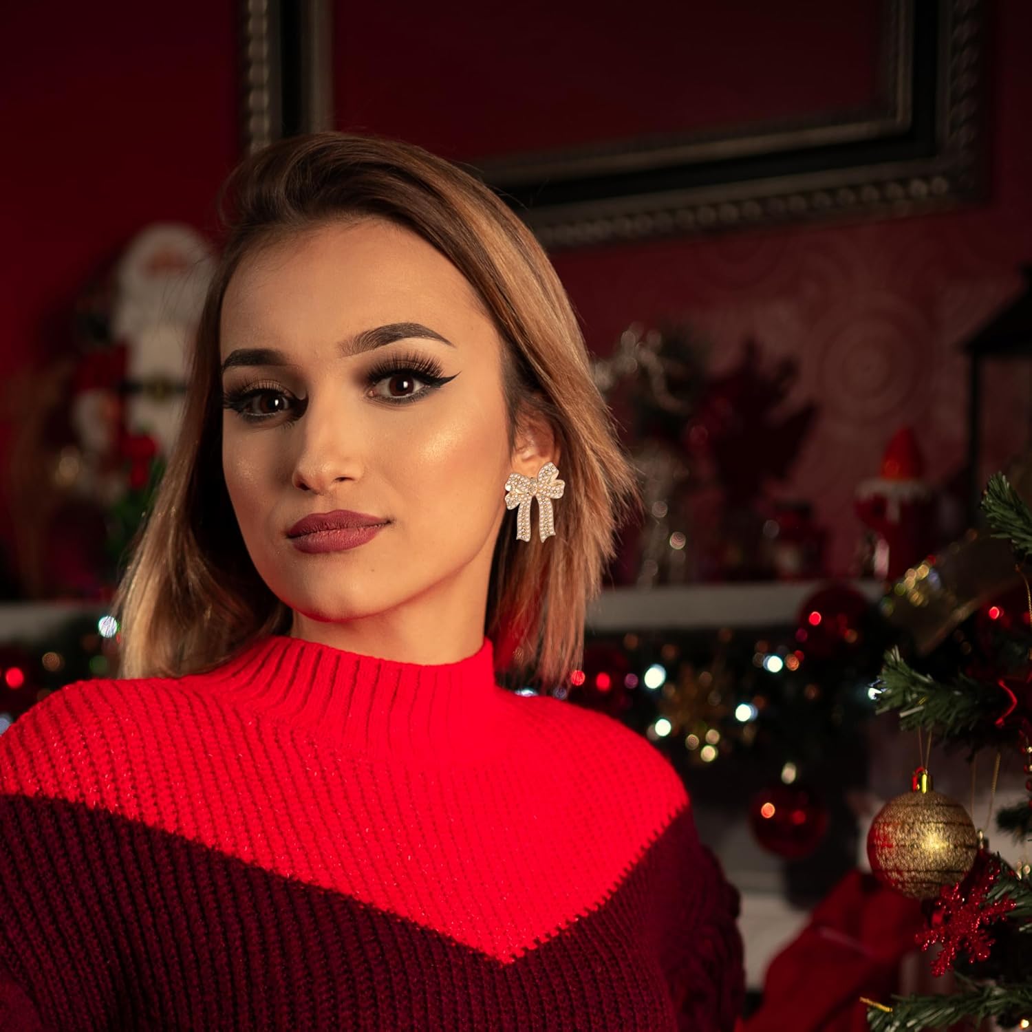 Christmas Earrings Merry Christmas Tree Bow Light Bulb Candy Cane Gingerbread Man Xmas Ornament Dangle Drop Earrings Holiday Festive Jewelry for Women - Image 8