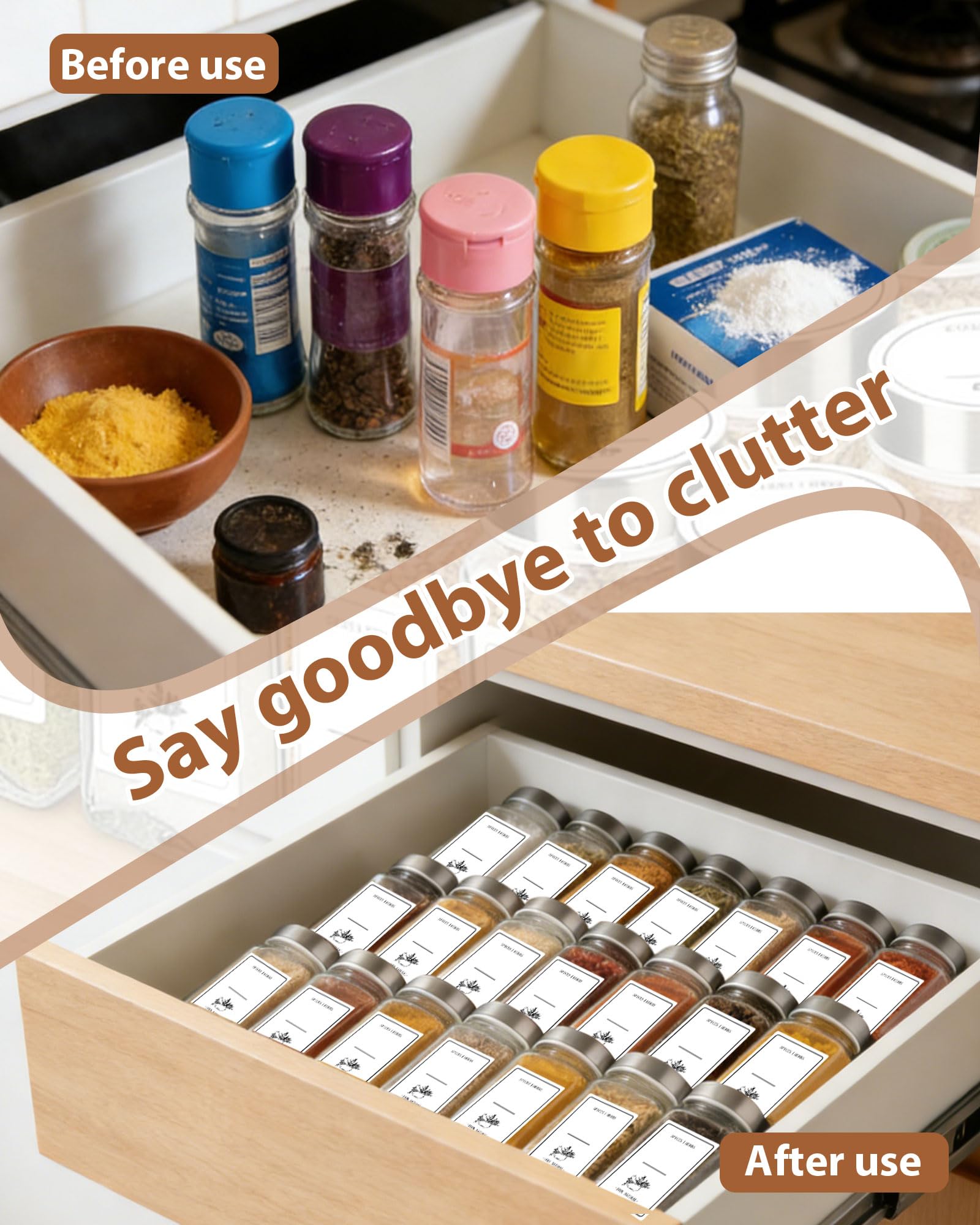 24 Pots à Épices en Verre 120ml, Pots Épices Verre Carré avec Étiquettes, Organiseur de Épices pour Cuisine avec Trichter et Marqueur