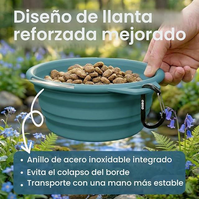 Foto 3 de 6 de OHMO Bebedero Perro Portátil con Anillo de Acero Inoxidable Integrado (800ml, Azul Claro)