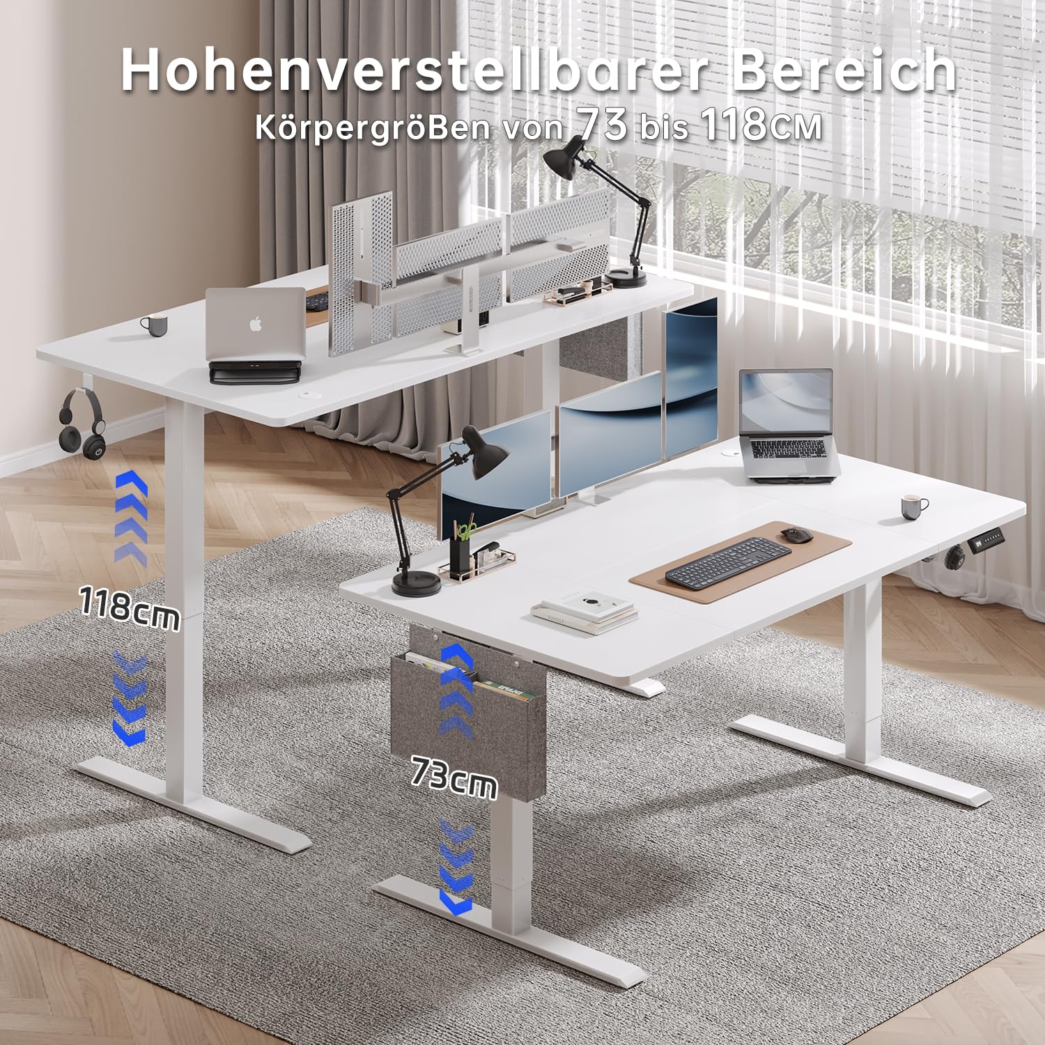 Airfish Höhenverstellbarer Schreibtisch Elektrisch 160x70cm, Stabiler Schreibtisch mit Aufbewahrungstasche, Memory-Funktion mit 4 Höhen, Computertisch für Homeoffice, Stehpult, Standing Desk, Weiß