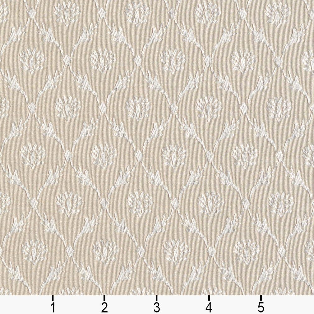 Beige Floral Trellis Jacquard Woven Upholstery Fabric by The Yard - SKU: Holmes Linen