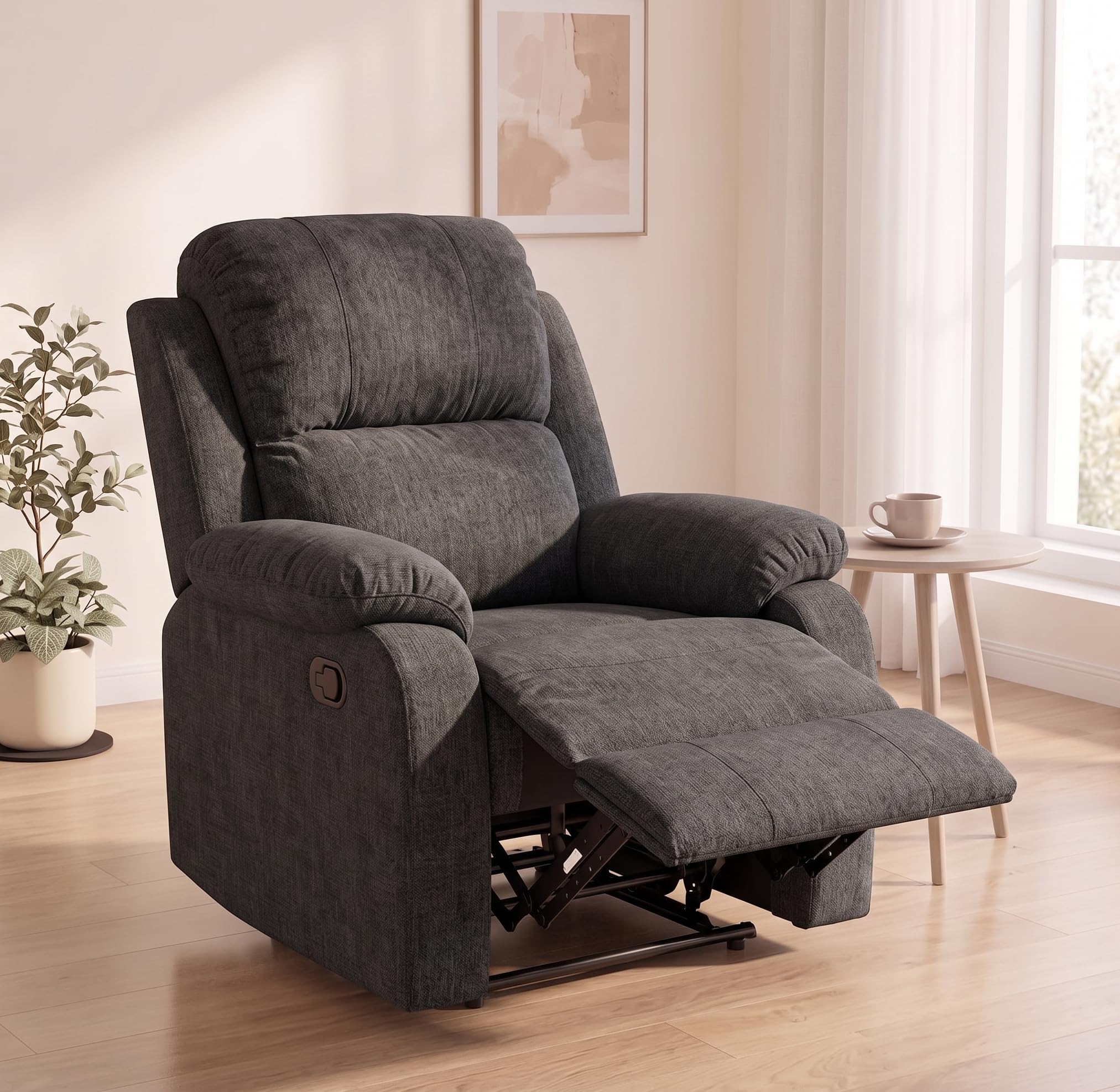 Manual Single Lounge Recliner Chair with Adjustable Backrest, Gray