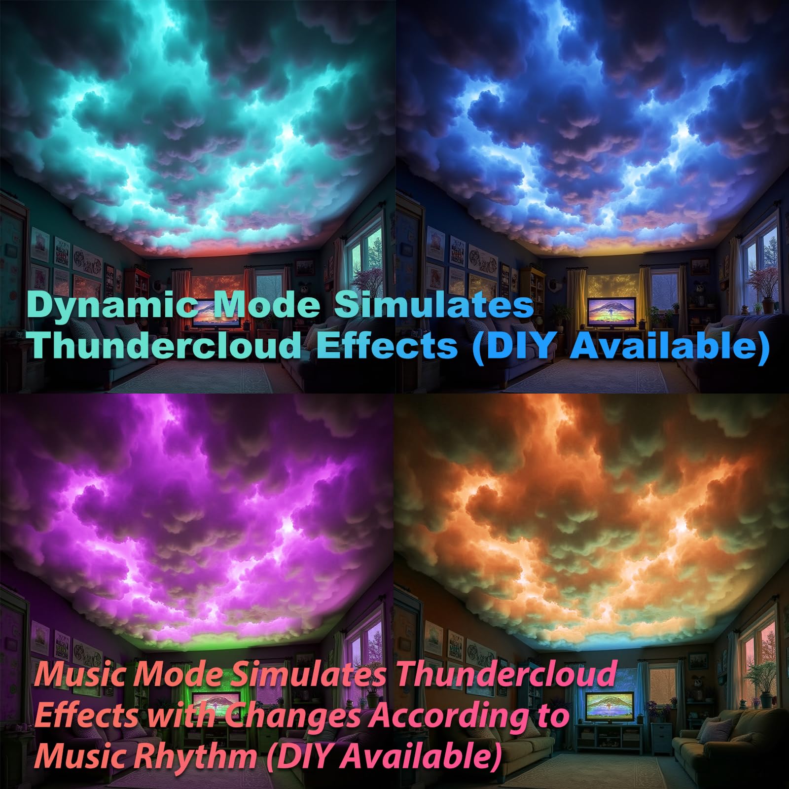 Luce LED Thundercloud in cotone 3D USB, fai da te RGB+IC che insegue le luci della nuvola del soffitto con APP e telecomando per la decorazione della stanza