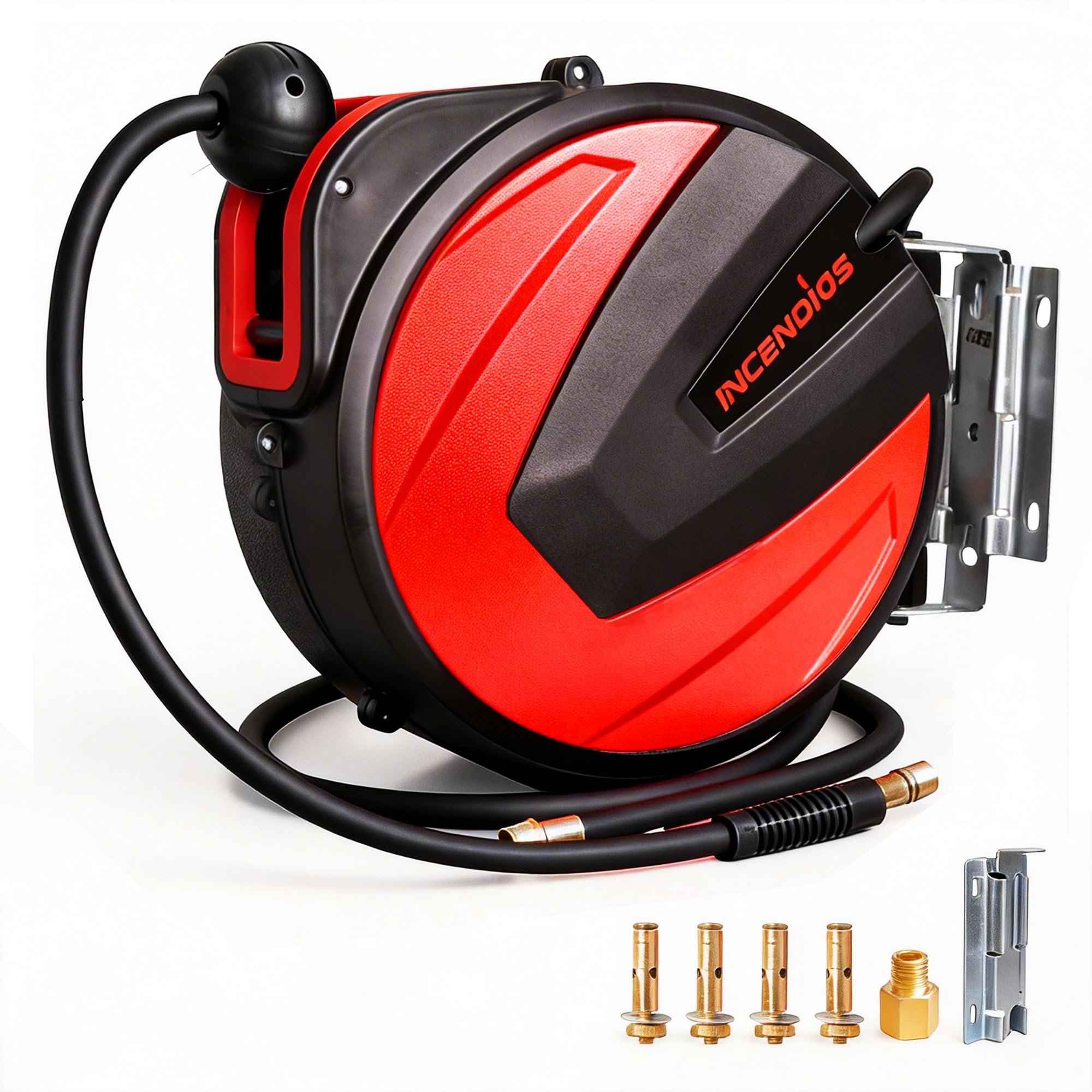 INCENDIOS Enrouleur de Tuyau d'Air 15 m, Raccord 3/8" BSP, 20 BAR, Dévidoir de Tuyau Air Comprimé Automatique avec 2 m de Tuyau d’Alimentation, Support Mural Pivotant 180°, pour Garage & Atelier