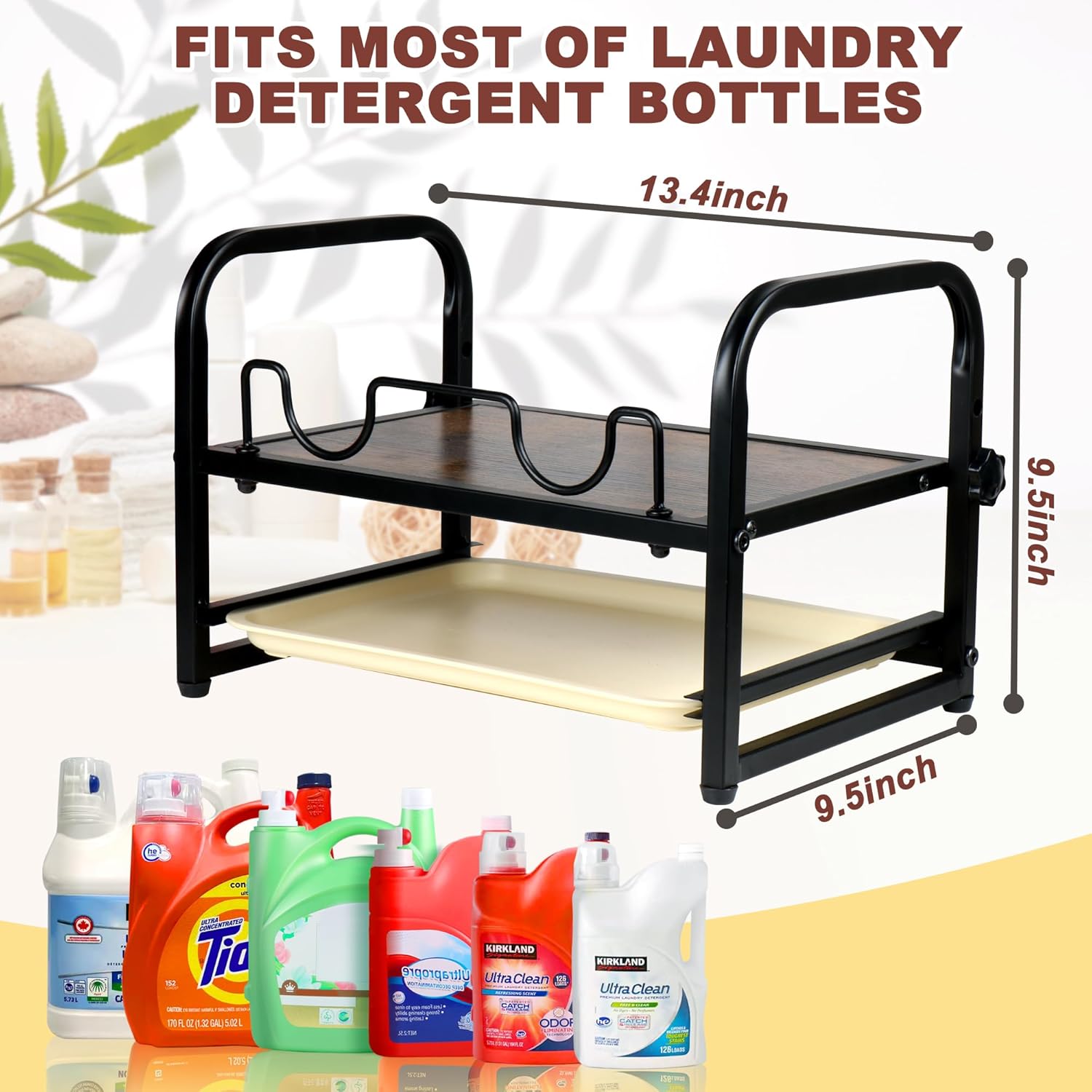 Laundry Detergent Holder & Laundry Detergent Soap Dispenser - Liquid Laundry Detergent Organizer with Drip Tray & Adjustable Tilting Board, for Laundry Room Organization and Storage