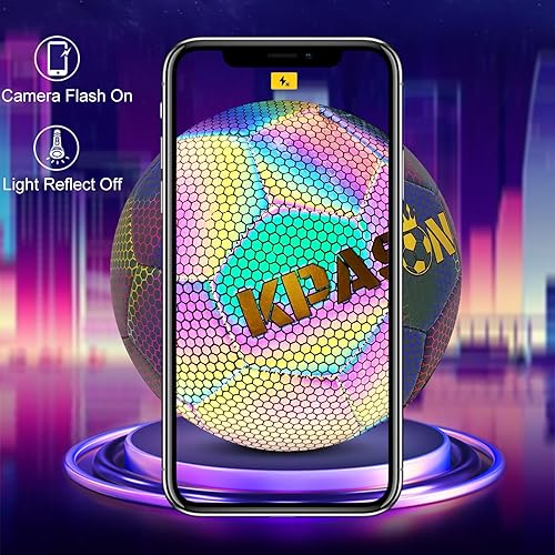 Miniatura 8 de KPASON Balón de fútbol, balón de fútbol holográfico reflectante brillante, regalo para niños, niñas, jóvenes, hombres, entrenamiento de fútbol en