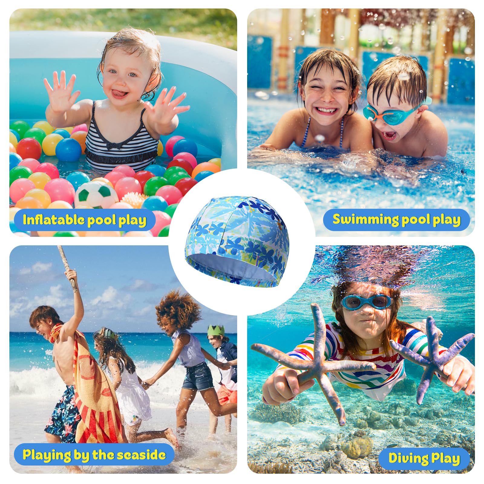 Gorro Natación Niños Niñas 1-8 Años Unisex Infantil Tejido Elástico Suave Resistente Protege Cabello Orejas Agua Pack 4