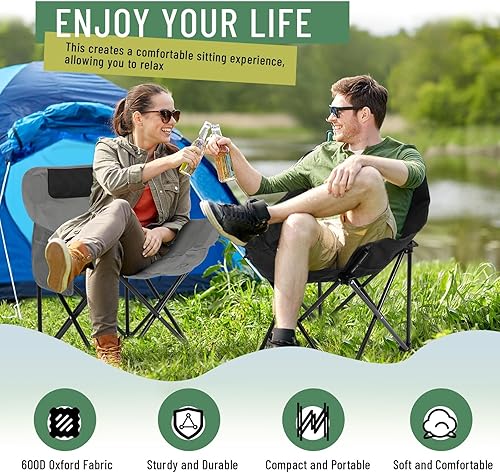 Miniatura 4 de Paquete de 2 sillas de campamento compactas portátiles plegables para exteriores con bolsa de transporte, sillas lunares ligeras para viajes,