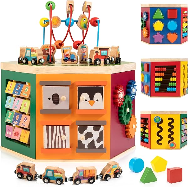 WOODMAM Wooden Activity Cube Toy
