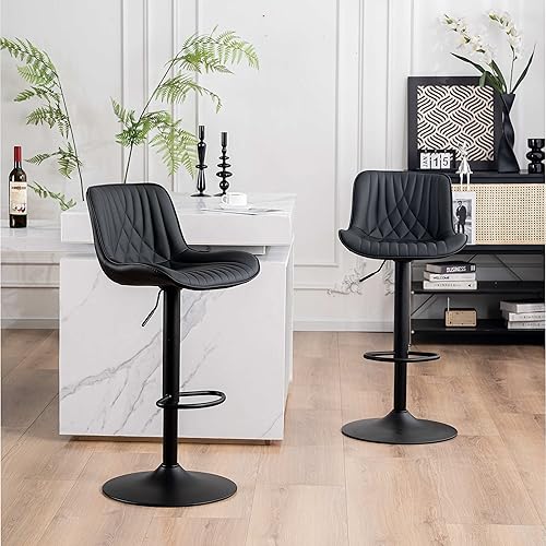 Miniatura 49 de YOUTASTE Bar Stools Set of 2, Adjustable Swivel Counter Height Barstools with Back, All Grey Faux Leather Upholstered Bar Chairs with Metal Base,