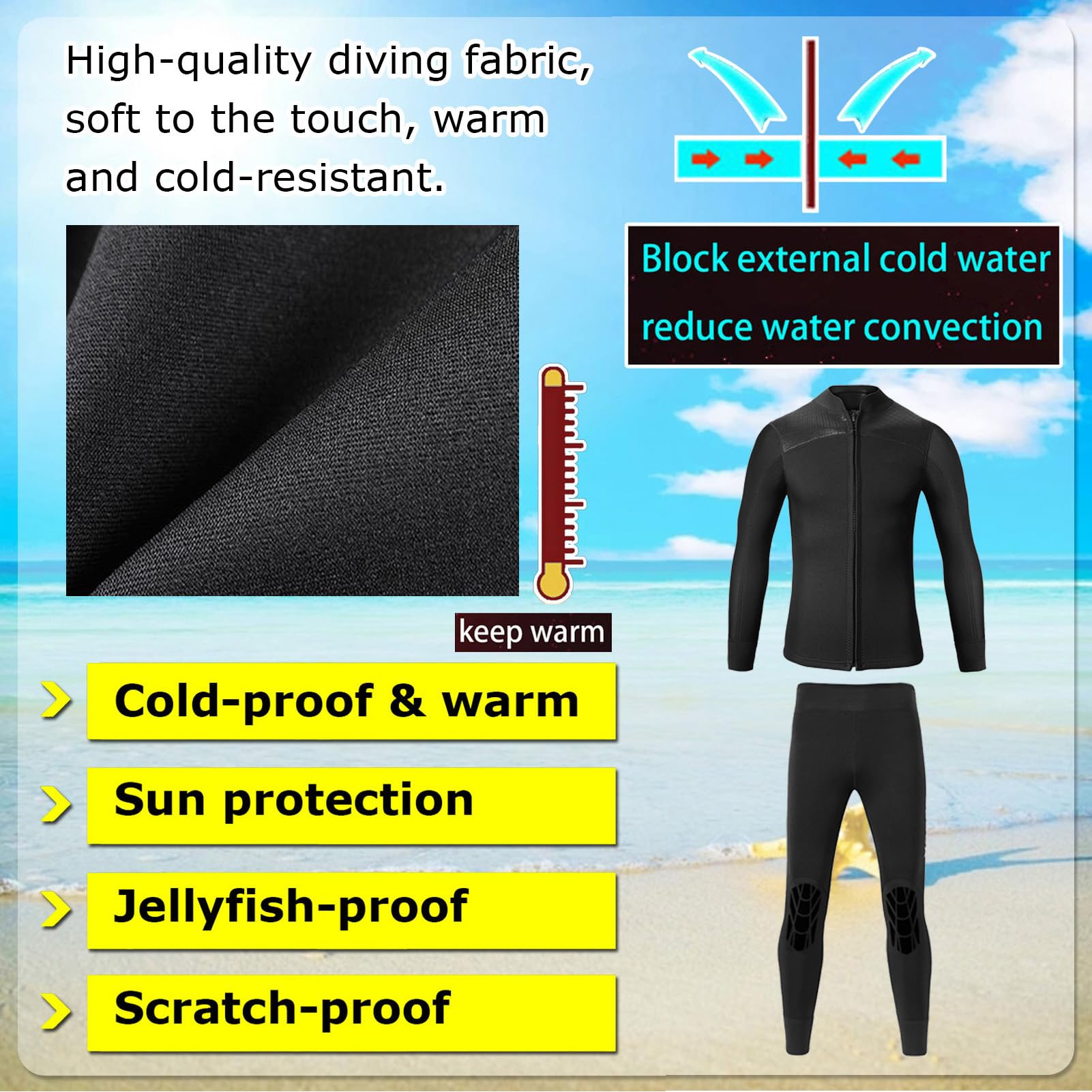 TOVCHEI Split Wetsuit for Men Women, 3Mm Warm Cold-Proof Diving Suit Sunscreen Jellyfish-Proof for Surfing, Scuba Snorkeling,Tops,XXL