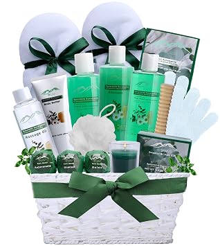 Bed Bath & Body Spa Gift Basket. Spearmint Eucalyptus Pampering XL Bath Basket for Relaxing Gift. Natural & Sulfate Free Relaxation Gift Care Package for Men & Women. Best Bath Gift Set