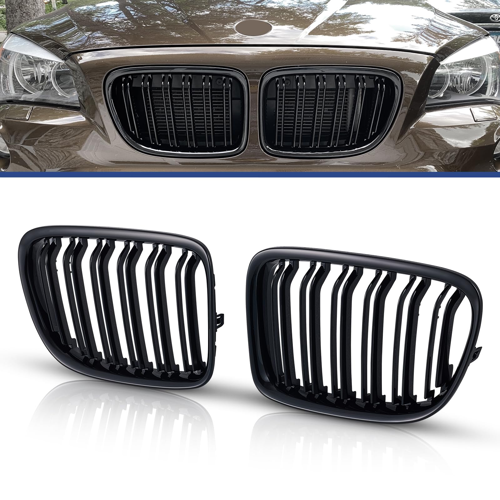 Adatto per BMW X1 E84 Sport 2009-2015 Doppio Ponte Anteriore Rene Griglia Nera Lucida Anteriore Doppia Griglia Sinistra Destra