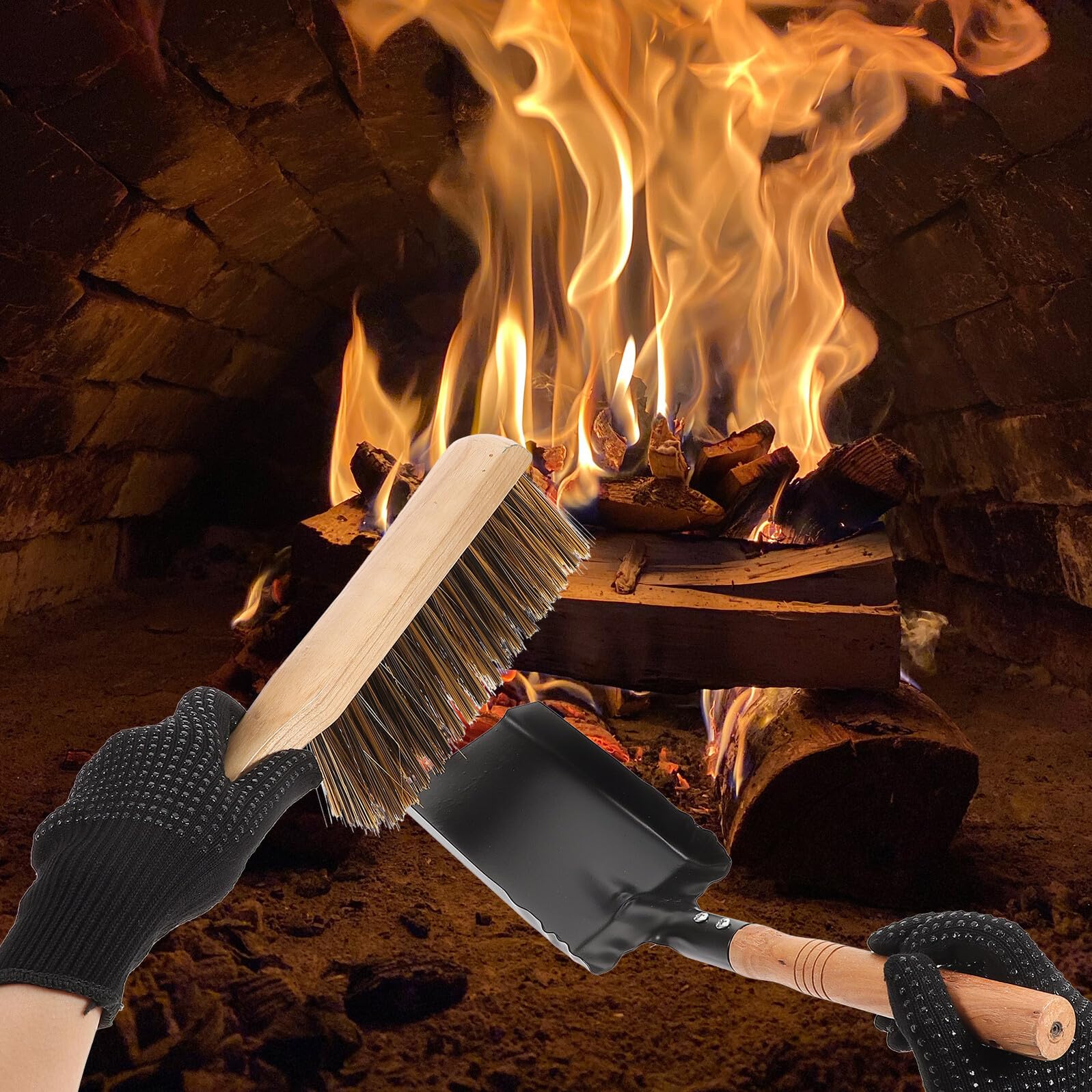 Kit per Pulizia del Focolare Pala per Cenere Pala per Stufa Realizzata in Legno e Ferro Resistente per Uso Prolungato Comoda da Riporre e Trasportare