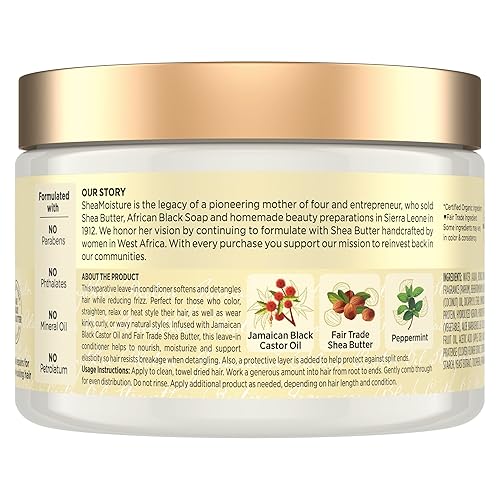 Miniatura 2 de SheaMoisture Aceite de ricino negro jamaicano sin enjuague acondicionador para cabello dañado 100% puro para suavizar y desenredar 11.5oz