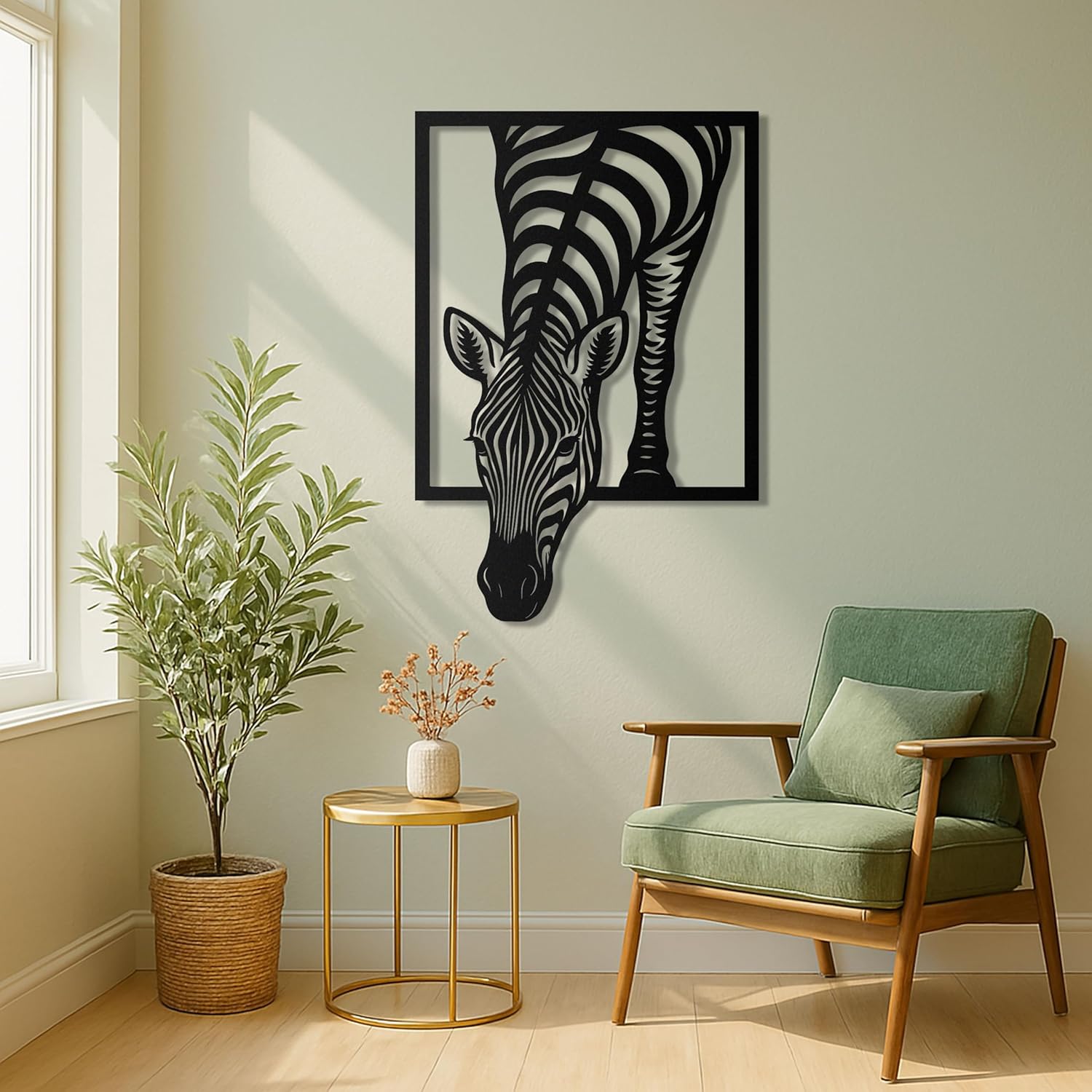 pluviart Zebra Metal Wall Art – Geometric Safari Animal Cutout Wall Hanging, Modern Wildlife Home Décor for Living Room, Bedroom & Office – Contemporary 3D Wall Decor (23"x16")