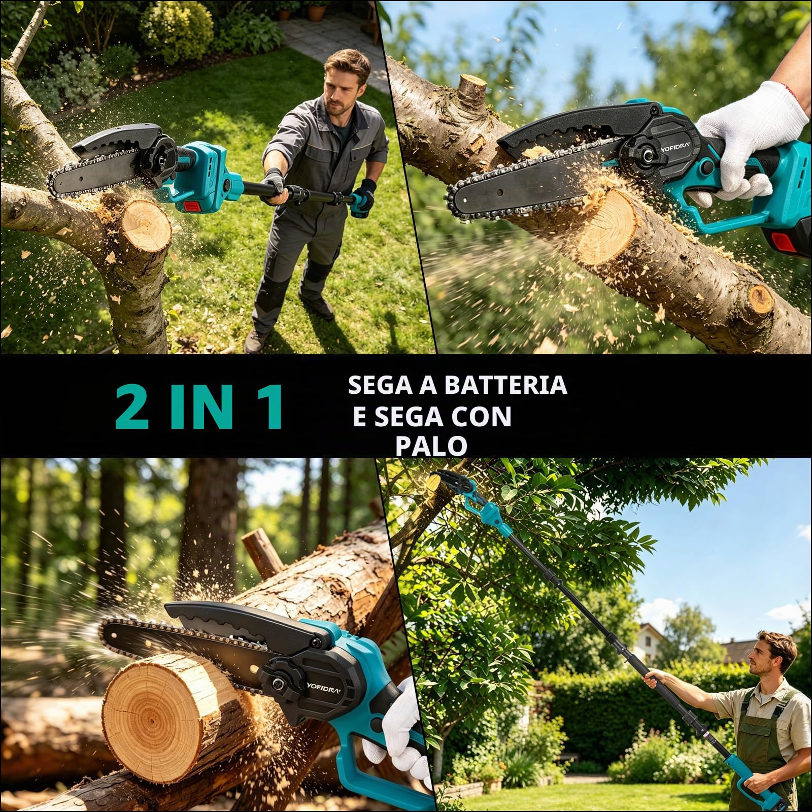 Yofidra 2 in 1 Motosega Elettrica Telescopica - 6 Pollici con 2 Batterie da 3.0Ah, con Asta Estensibile Smontabile fino a 4.6M, Sega a Batteria per Potatura, Tagliare Rami d'Albero